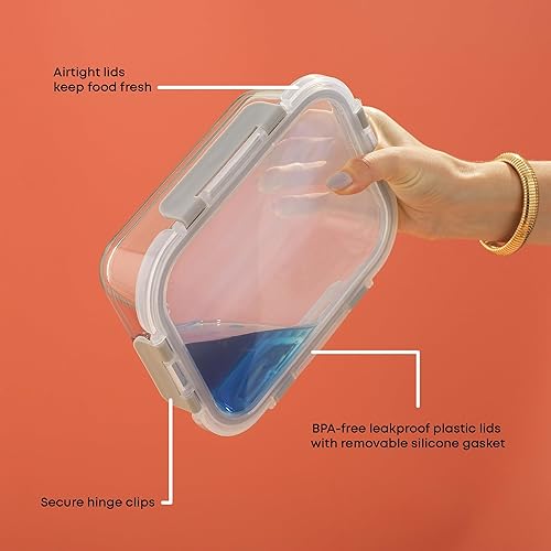 Miniatura 6 de JoyJolt Recipientes de vidrio para almacenamiento de alimentos con tapas. Paquete de 5 recipientes de vidrio reutilizables de 35 onzas con un solo