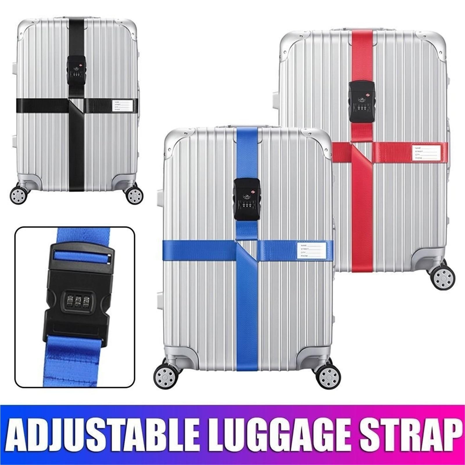 Correas Ajustables para Equipaje Cinturón Cruzado for Equipaje, Banda Ajustable for Maleta de Viaje, Correas de Cuerda, Accesorios(Black)