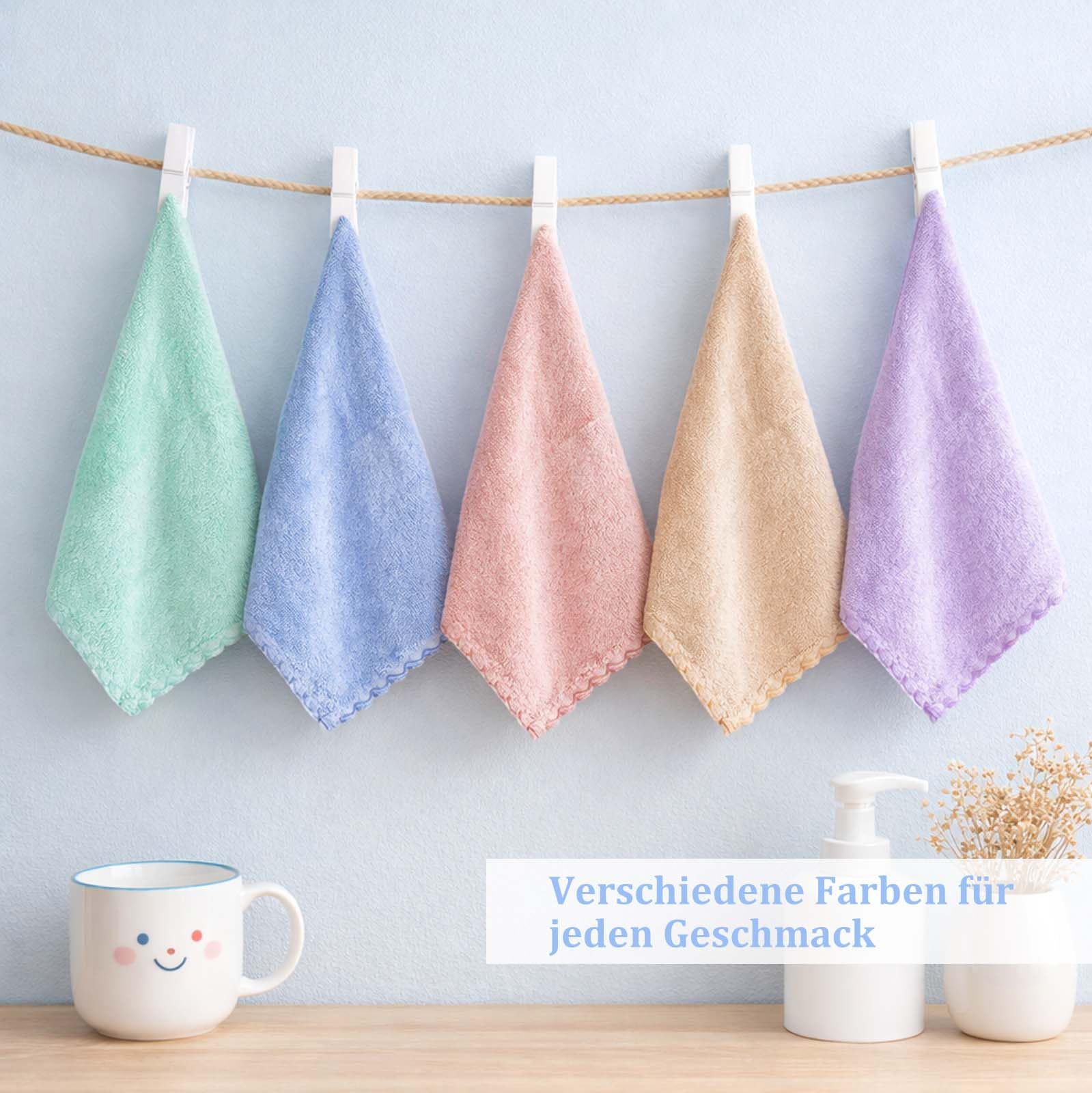 Juego de 10 toallas pequeñas de forro polar coral, sin pelusas, absorbentes, para cara, cocina, baño, 25 x 25 cm