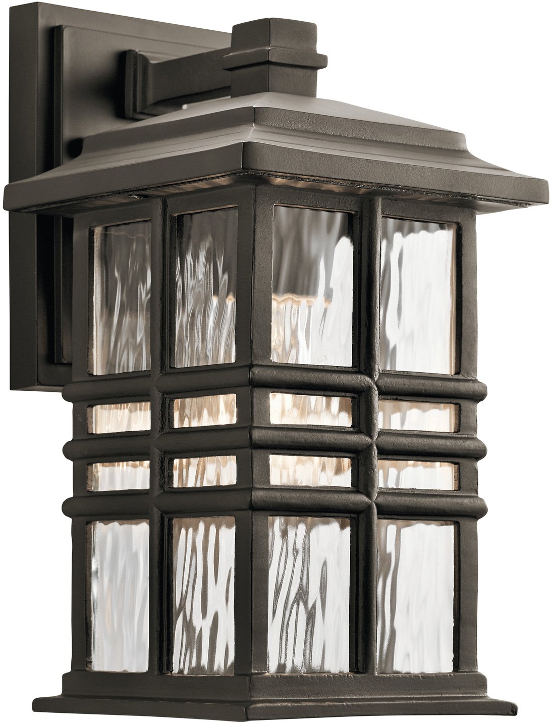 kichler beacon square 1-light outdoor wall light in olde bronze, clear hammered glass shade, (6.5" w x 12" h x 7.5" d), 49829oz