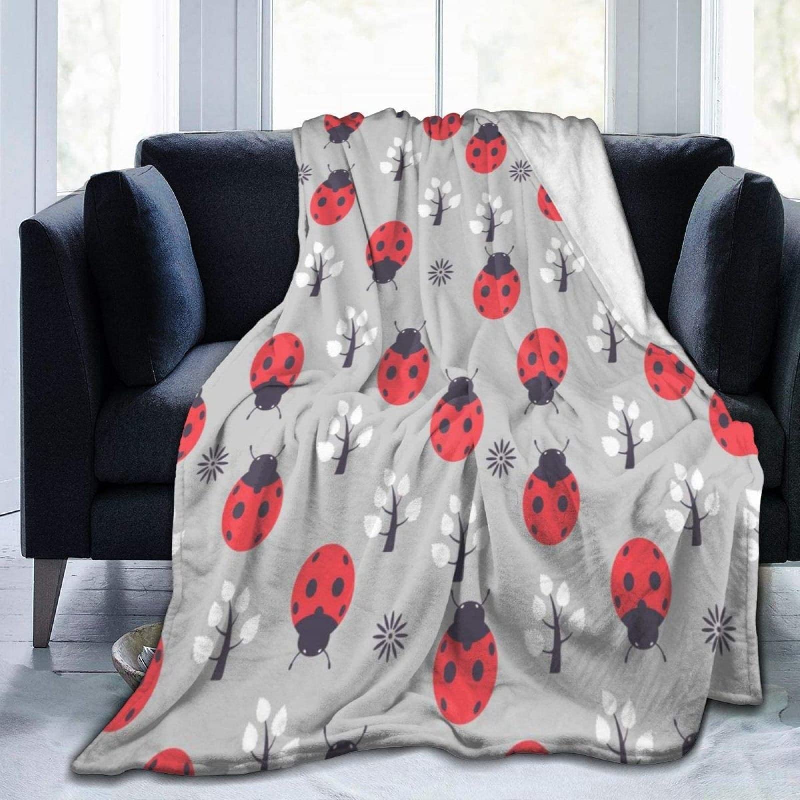 Plaid Polaire 180 x 200 cm Rouge, Coccinelle Plaide Douce en Microfibre Flanelle Couverture lit 2 Personnes 3D Impression Couverture Adulte Enfant pour Canape et Lit