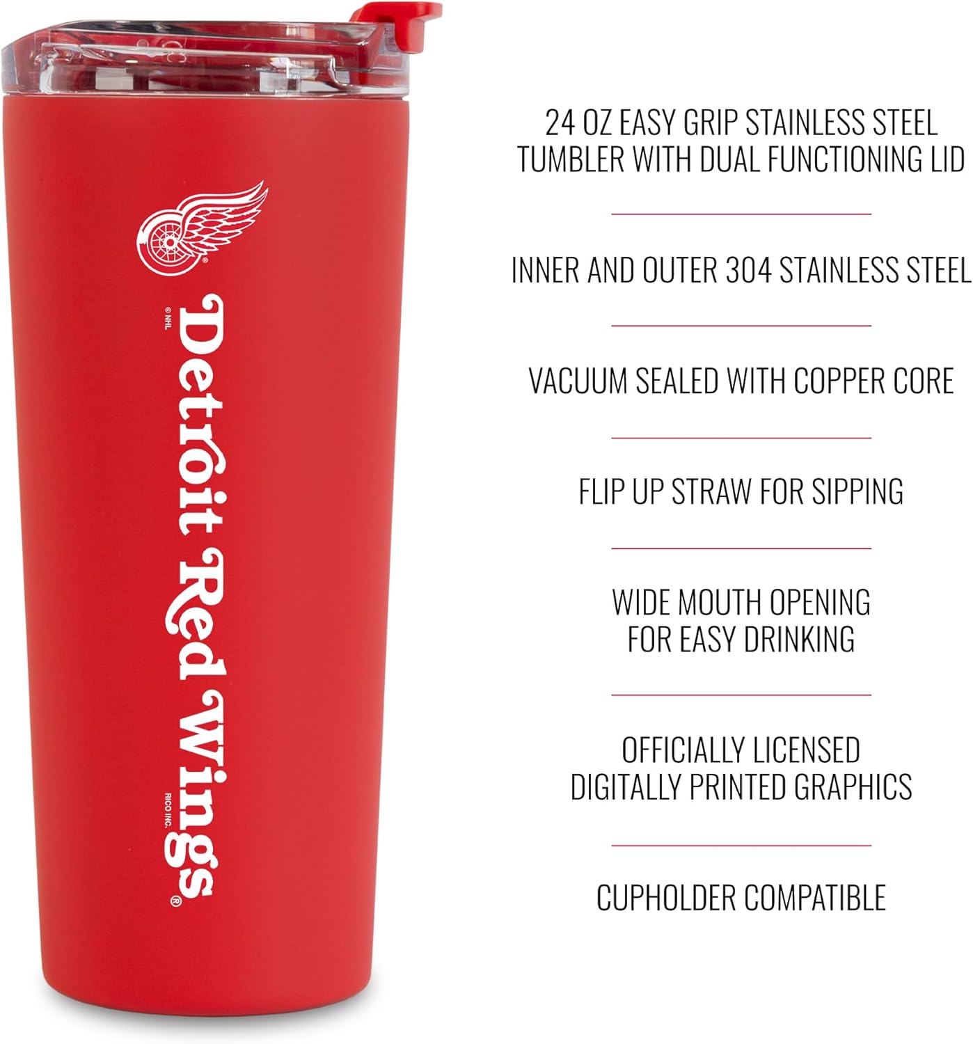 Rico Industries NHL Hockey 24oz Stainless Steel Tumbler with Lid and Dual Functioning Lid - Image 7