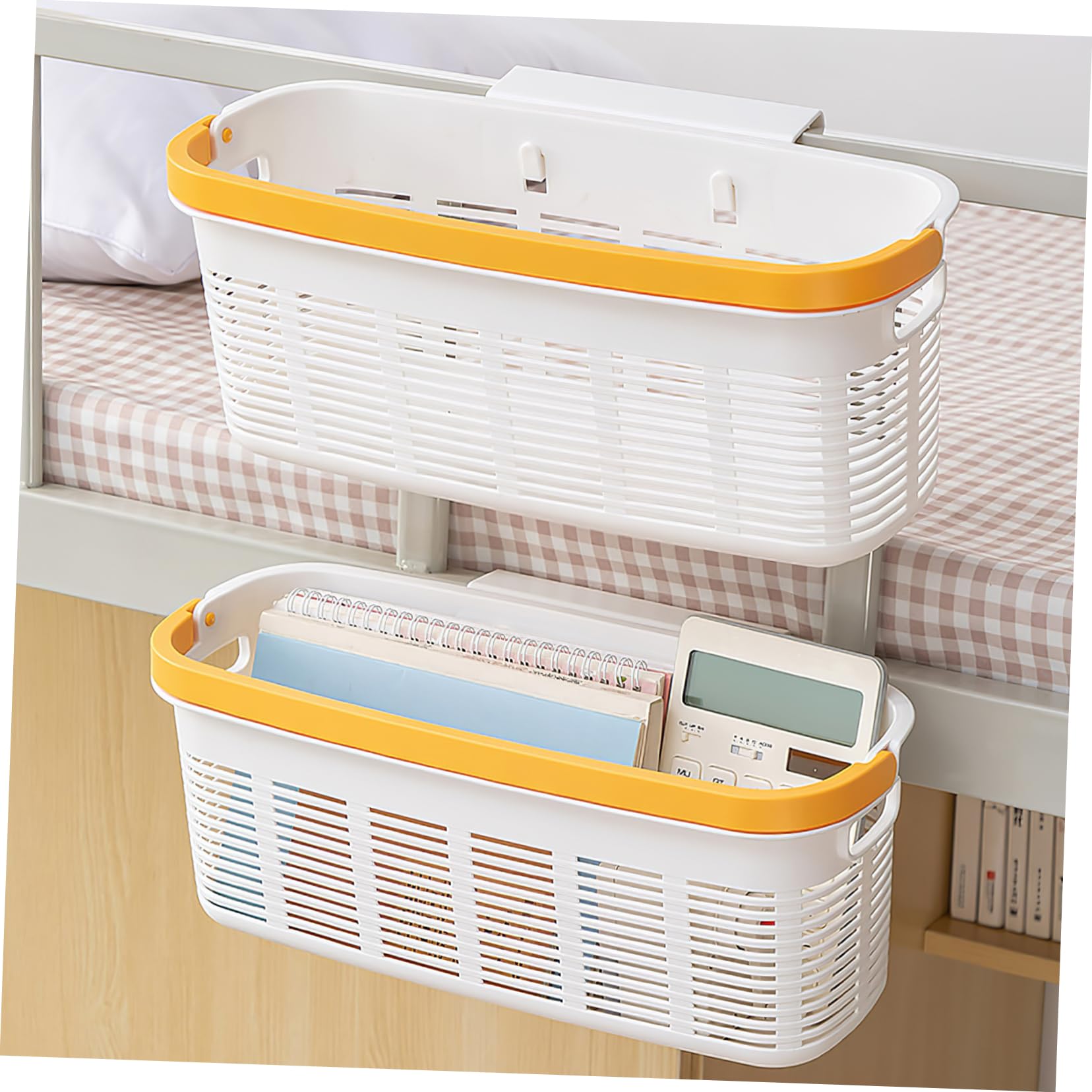 Ciieeo Bedside Storage Hanging Organizer Basket Household Hanging Storage Basket for Dormitory Office Home Easily Holds Phone Books Snacks More Space-saving Design Hooks