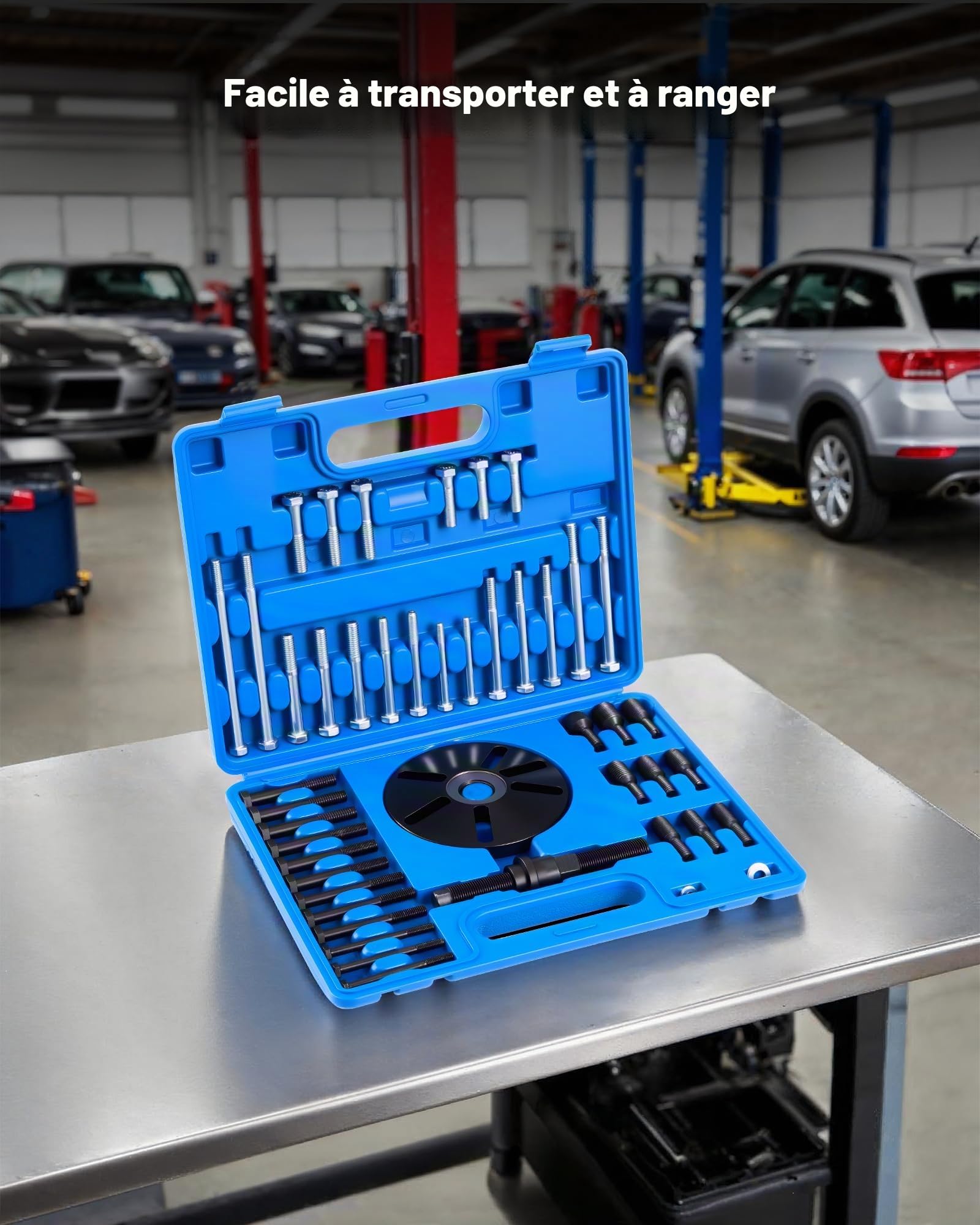 VEVOR Kit d'Outils de Démontage et Montage d'Équilibreur Harmonique, Extracteur d’Amortisseur d’Harmonique en Acier, Outil d’Extraction de Volants, de Poulies de Vilebrequin et de Volants, Atelier