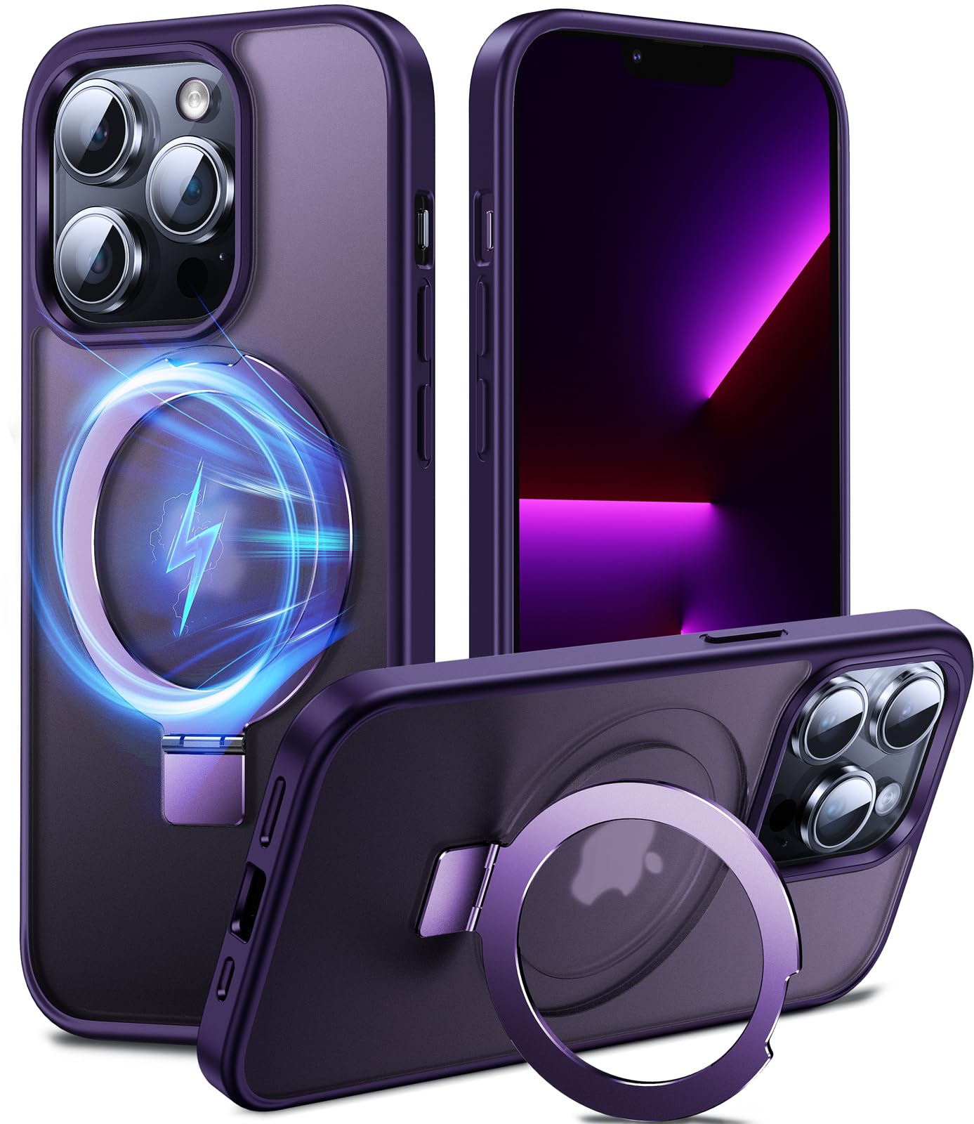 Chicfun 3-in-1 MagStänder für iPhone 14 Pro Hülle für MagSafe [Nr. 1 Magnetkraft+Handlicher Ständer+Militär Stoßfest] Schutzhülle Handyhülle iPhone 14 Pro Phone Case Cover Violett