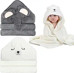 Kit 2 Toalhas de Banho Macias para Bebês com Design Fofo.Cobertor de Abraço de Bebê, Toalhas de Bebê Absorventes com Capuz para Recém-Nascidos Meninos Meninas e Neutros (Branco+Cinza)