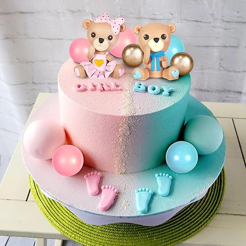 Miniatura 4 de Decoración para tartas de oso, figura de oso azul rosa, decoración de tartas, bolas de perlas para baby shower, revelación de género, fiesta de
