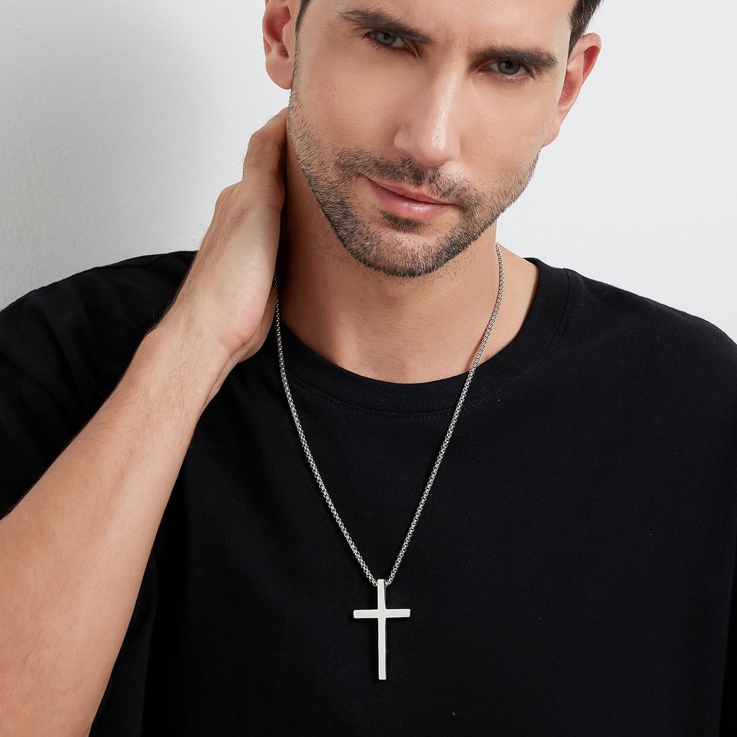 Simple Cross Necklace for Men 316L Stainless Steel Cross Pendant Jesus Christ Cross Jewelry, with Rolo Chain 22/24/26 Inch - Image 5