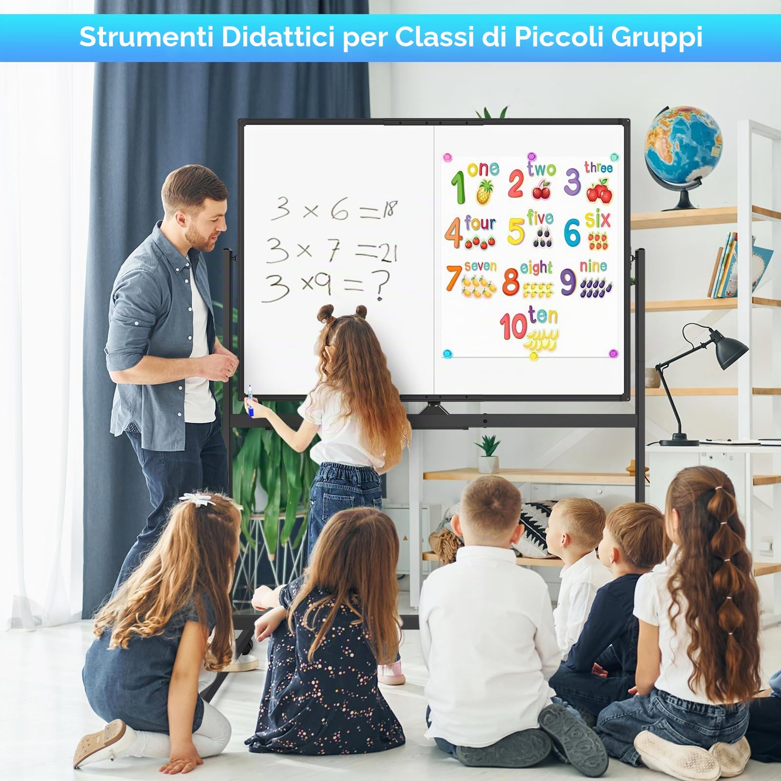 maxtek Lavagna Bianca Mobile con Cavalletto 120 x 90 cm, Nero | Magnetica Whiteboard, Cancellabile, Doppia Faccia Girevole, Telaio in Alluminio, Rotazione 360° su Ruote,per Ufficio e Scuola