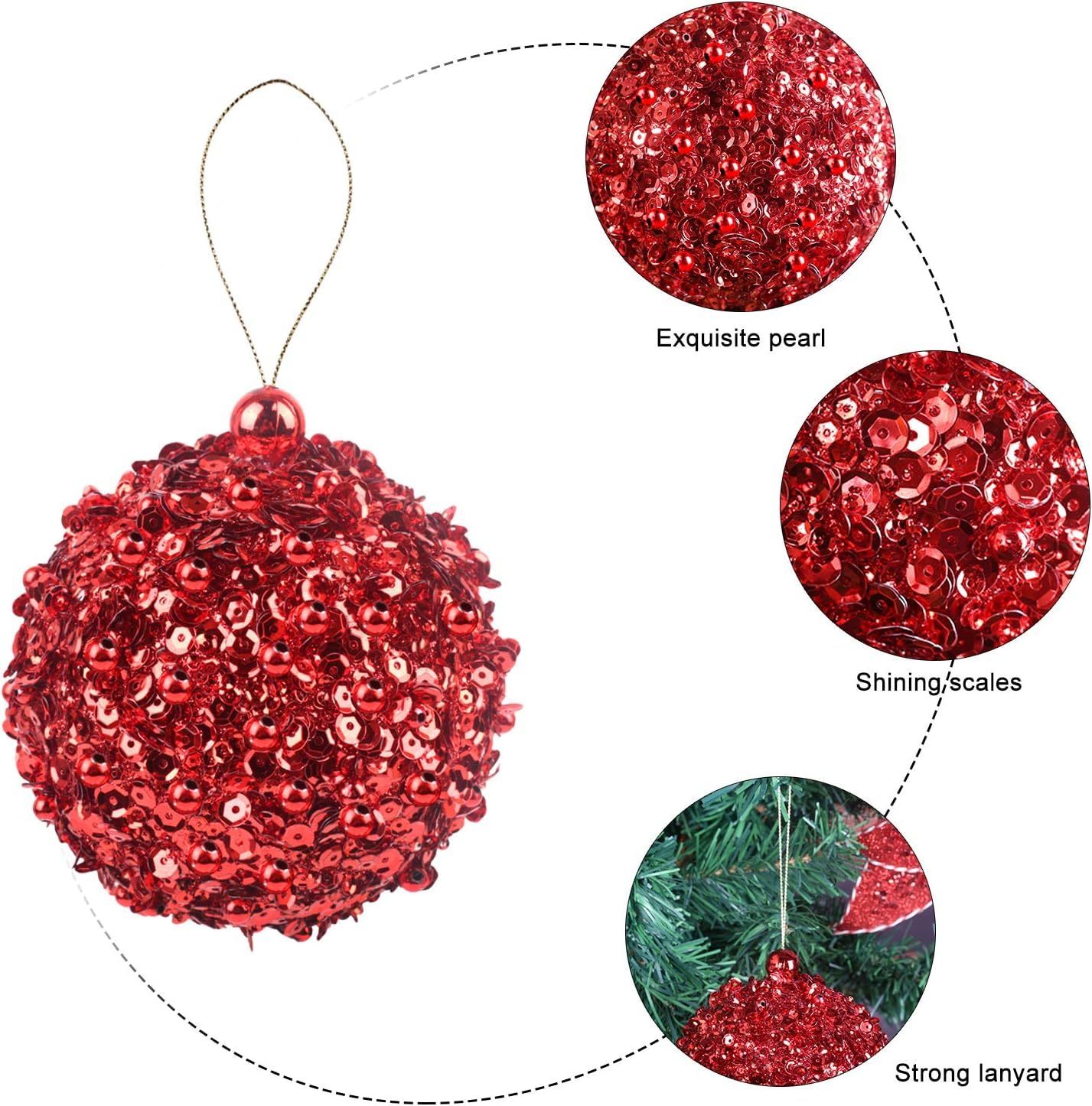 Christbaumkugeln, 4er-Pack Weihnachtskugeln, Weihnachtsdekoration for Hochzeiten, Partys und Feiertage(Red,10cm)
