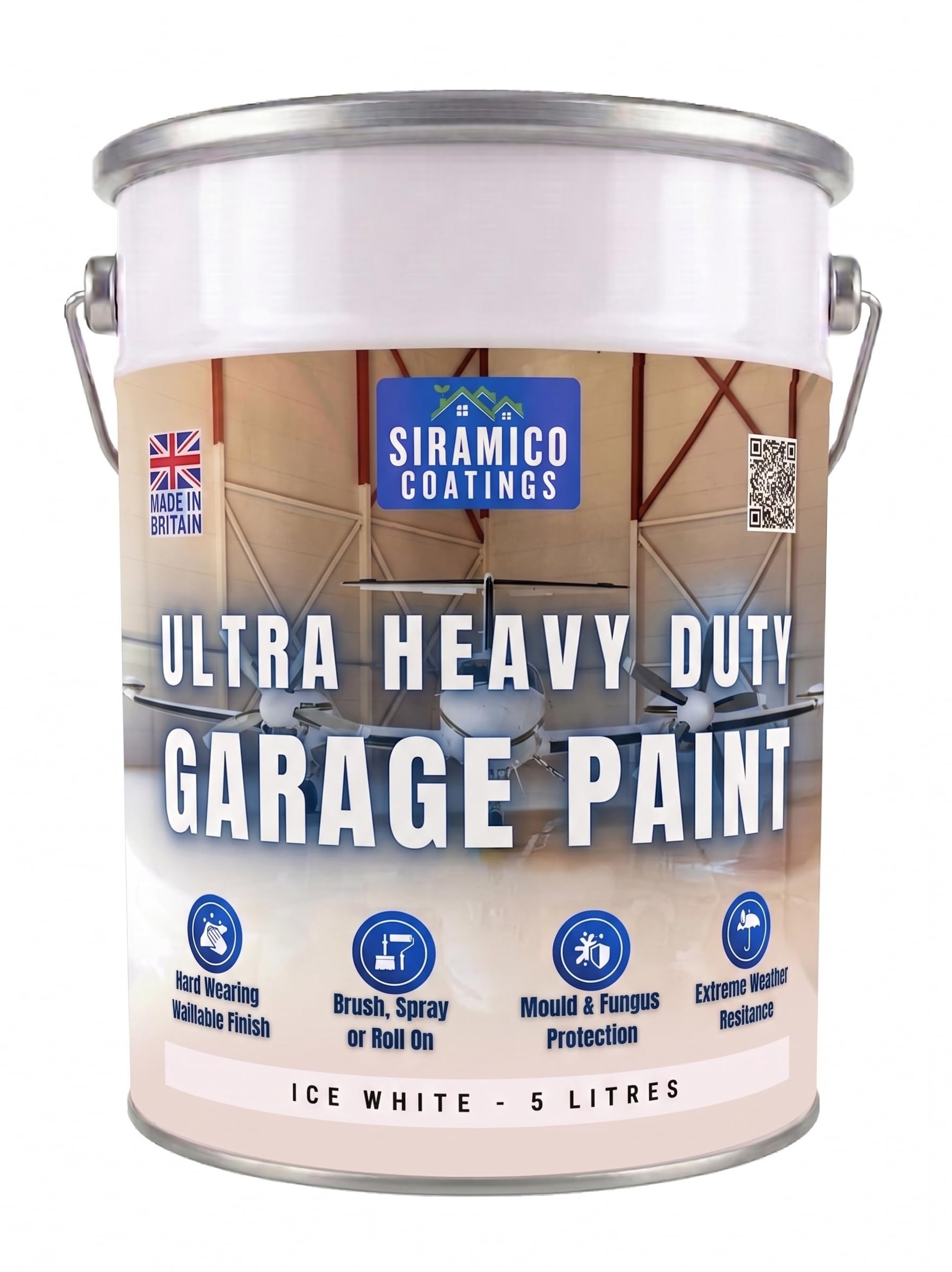 SIRAMICO COATINGS One Coat - Ultra Heavy Duty Garage Floor Paint - 5 Litres - White - Green - Light Grey - Brown - Anthracite (Ice White)