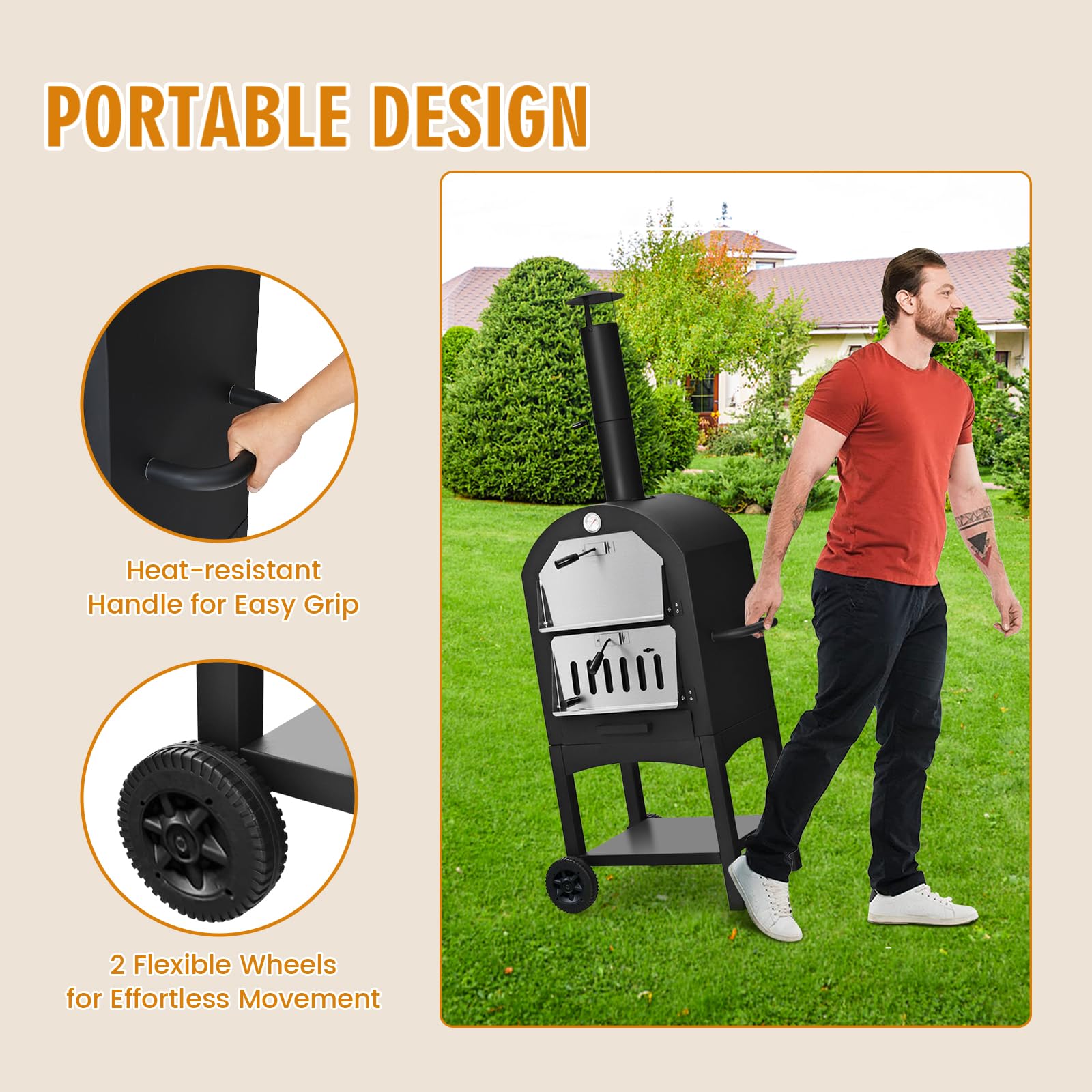 KOMFOTTEU Four à Pizza Extérieur 2 Niveaux 200℃-350℃ Portable Fer Mini-four avec Pierre à Pizza