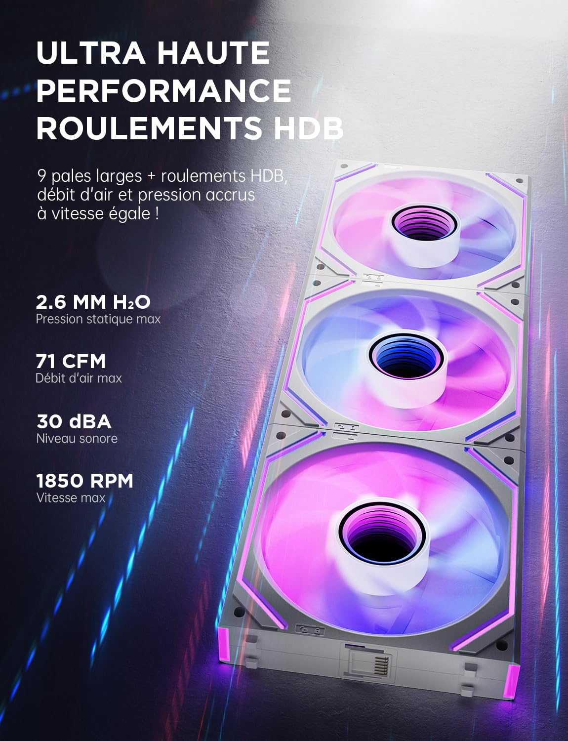 AsiaHorse DAWN Pro ARGB Daisy Chain [Infinity Mirror] [HDB] Ventilateur de PC, inversé, 120 mm, 71 CFM/1850 RPM/2,6 mmH2O 4 broches PWN & 5 V 3 broches ARGB, pour Asus Aura, ASRock (lot de 3)