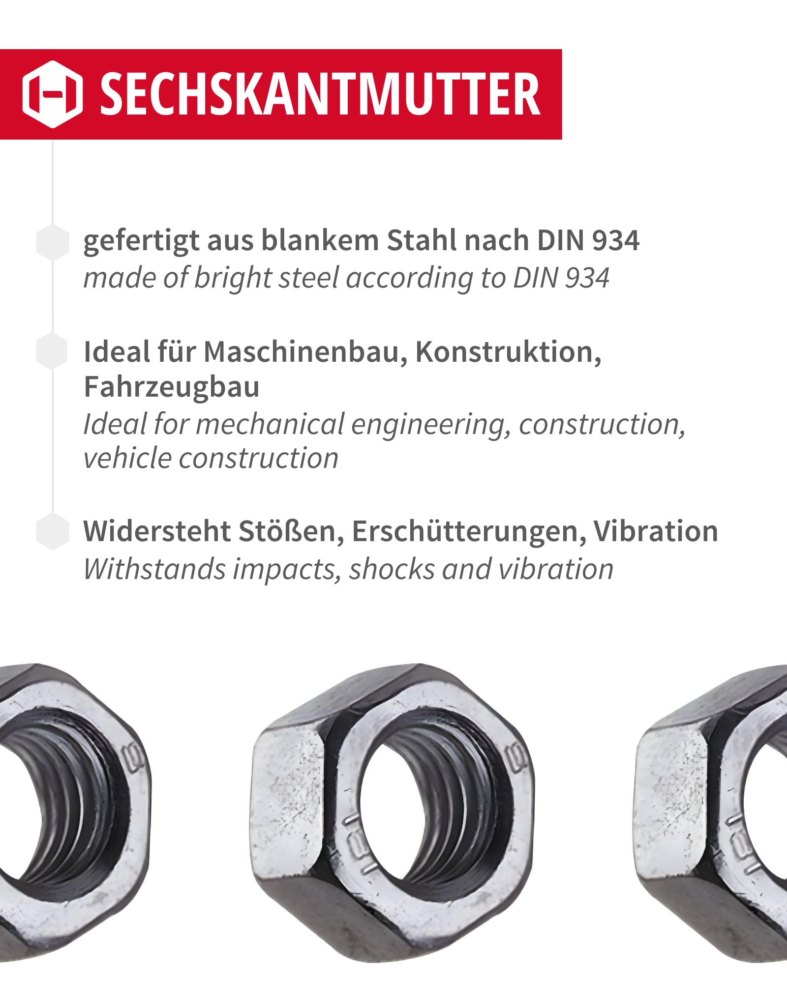 Gedotec Sechskantmutter DIN 934 | M36 | 20 Stück |verzinkter Stahl, schweißbar | Schraubenmutter, Standard, Verbindungselement | metrisches Regelgewinde, Mutter, Sechskant