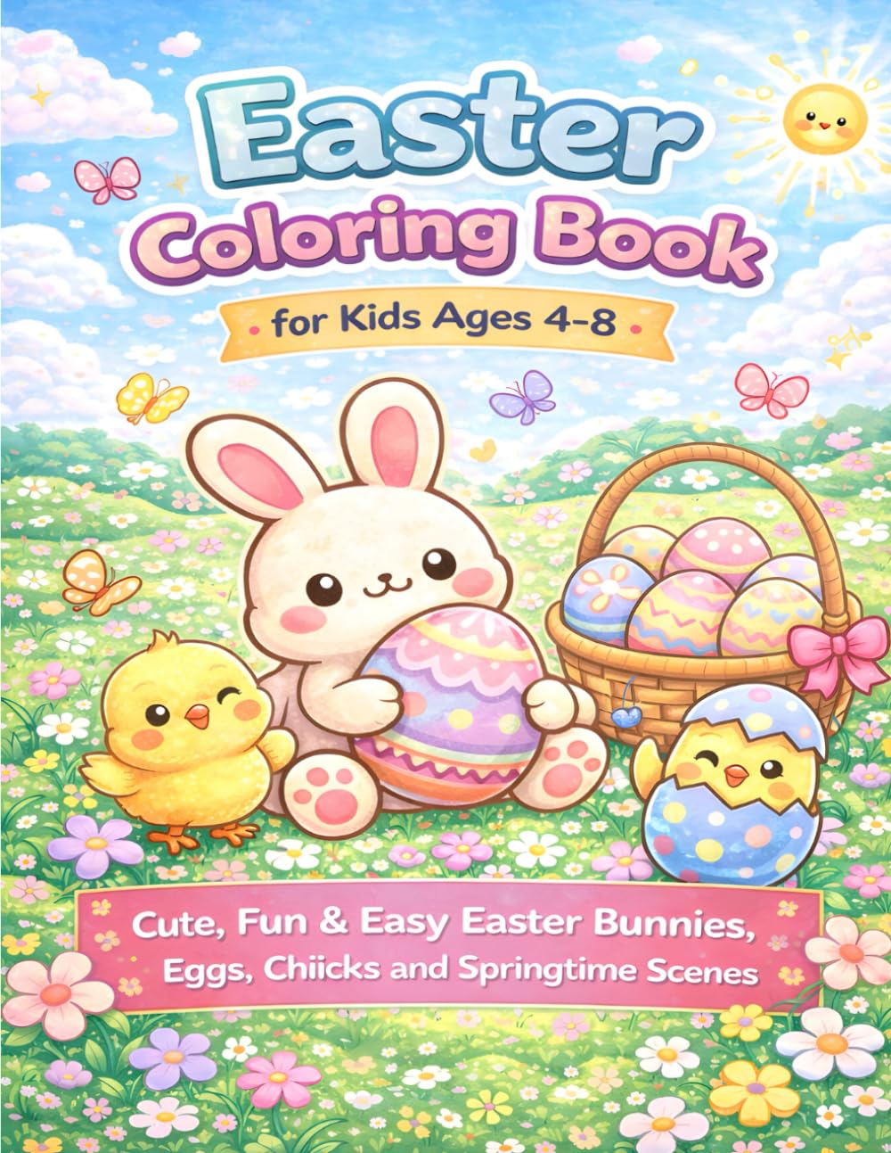Easter Coloring Book for Kids Ages 4–8 Cute, Fun & Easy Easter Bunnies, Eggs, Chicks and Springtime Scenes: A Joyful Spring Coloring Book with Simple ... for Easter Gifts and Relaxing Screen-Free Fun