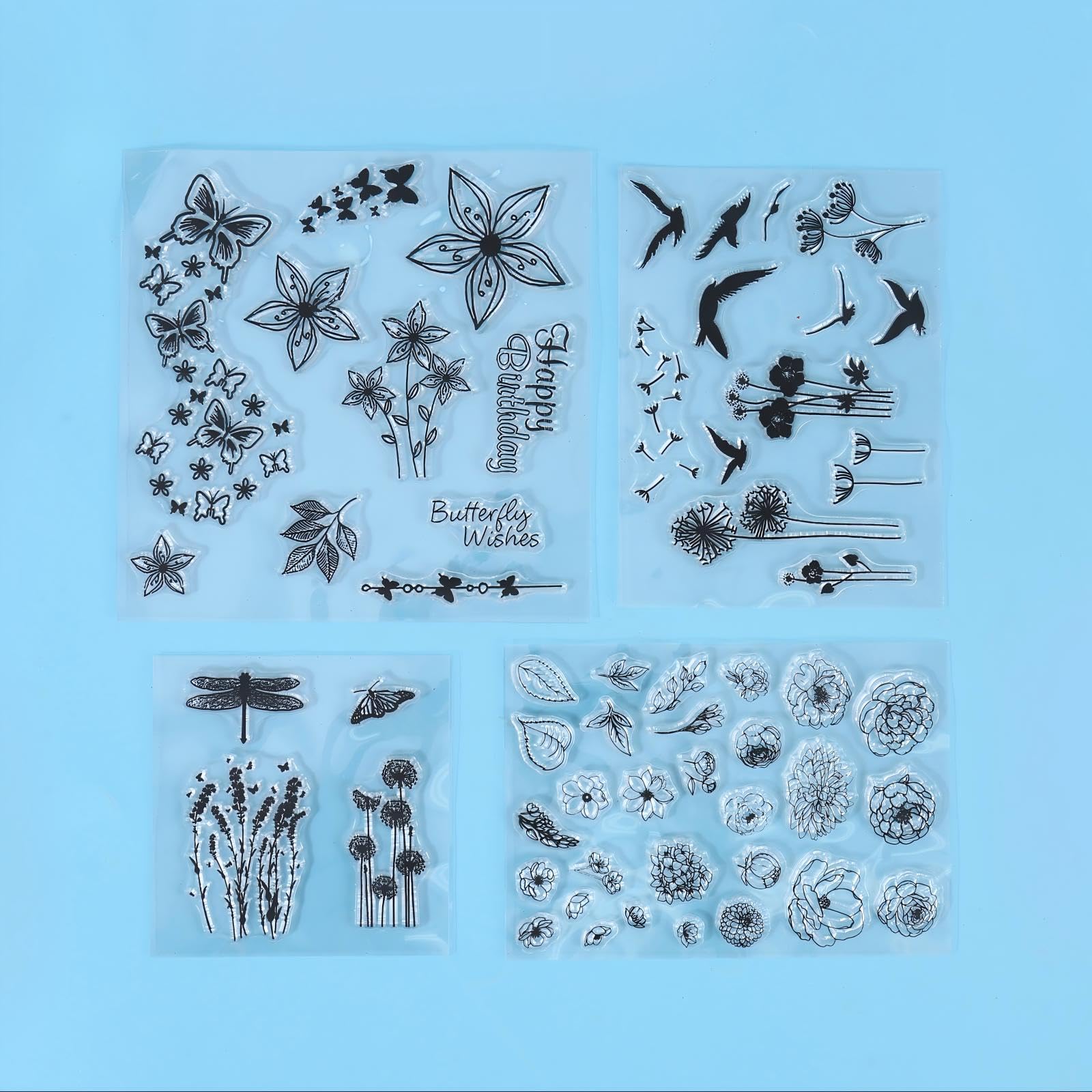 Timbri in silicone con foglie a cerchio, piuma e dente di leone, set di timbri trasparenti per fai da te, bullet journal, scrapbooking, album fotografico, compleanno, set di timbri