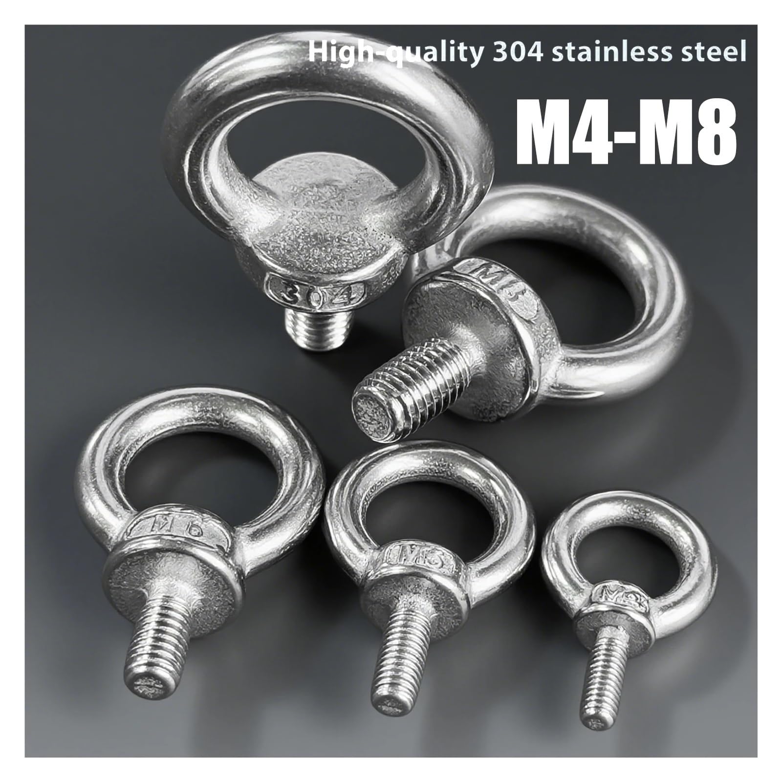 Pernos de Ojo de Acero CáNcamos Pernos de ojo elevación acero inoxidable M4 M5 M6 M8, perno anillo redondo alta resistencia, tornillo con orificio roscado for fijación colgante, cable(M5,5PCS)