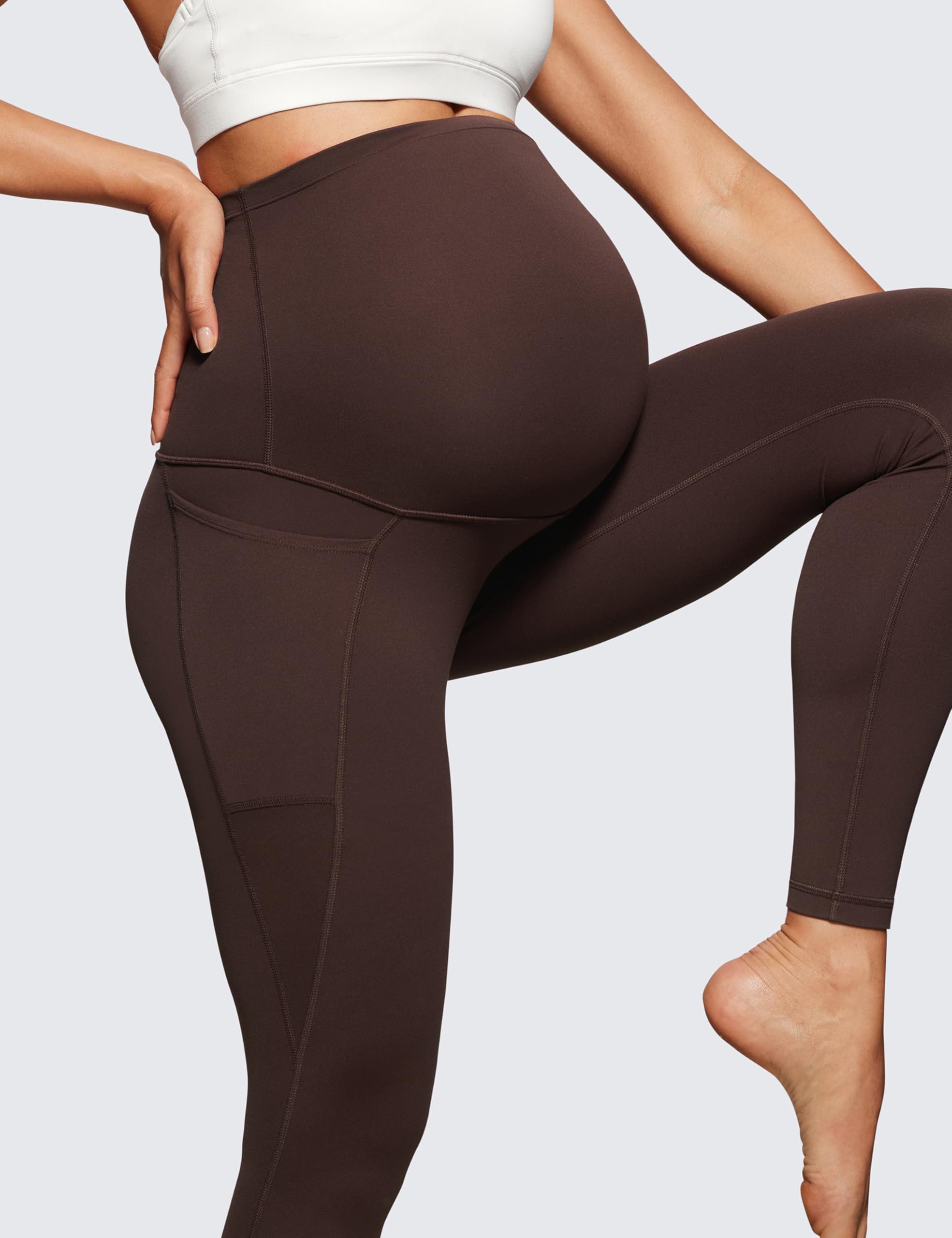 CRZ YOGA Damen Butterluxe Umstandsleggings mit Taschen High Waist Umstandshose Blickdichte Schwangerschaft Yoga Leggins - 64cm/71cm