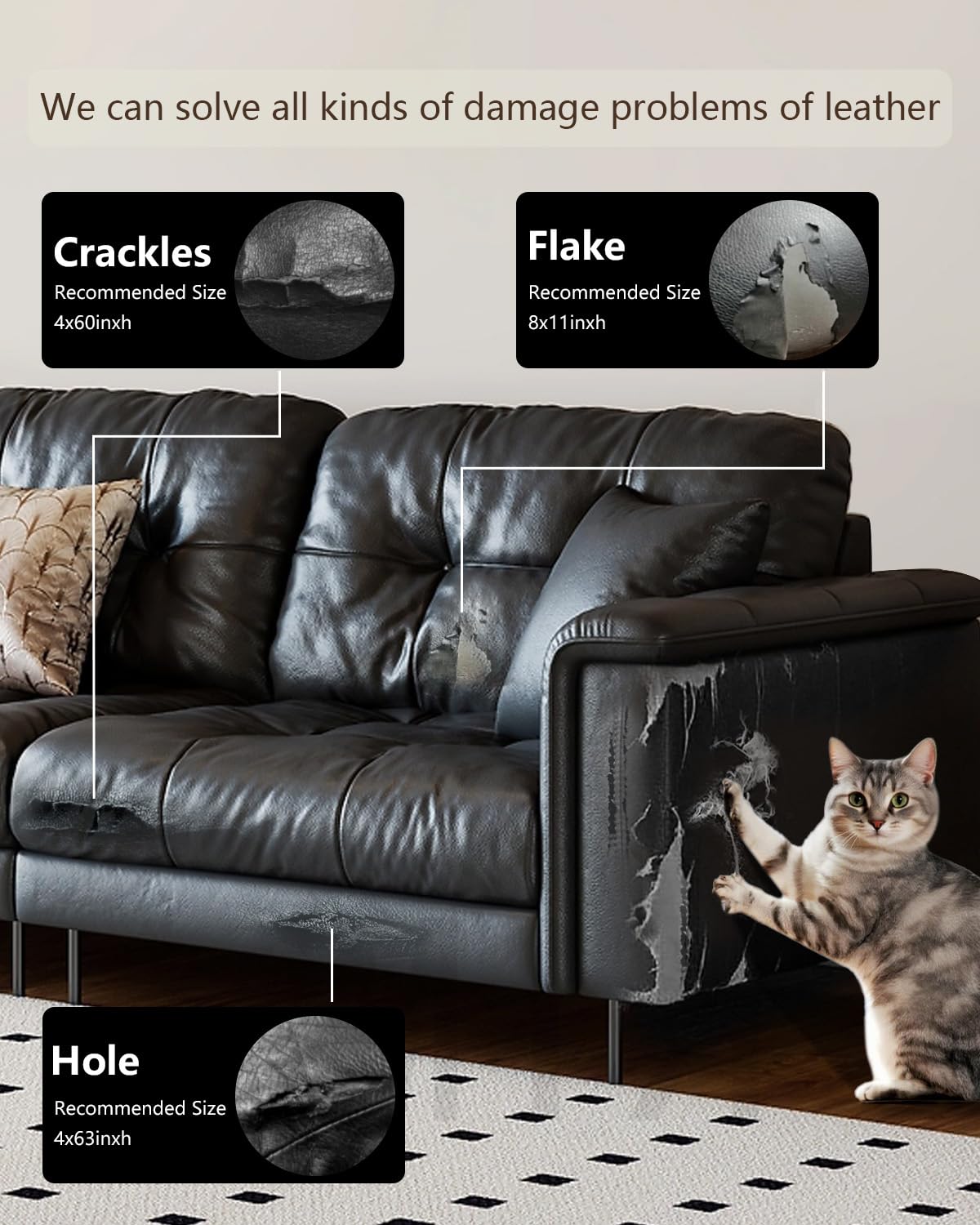 BOUYEER Pelle Adesiva per Riparazioni, 80x180 CM ecopelle toppe adesive per tessuti, Set Riparazione Ecologico & Senza Odori per Mobili/Divano/Sedili Auto/Borse/Restauro, Bianco avorio