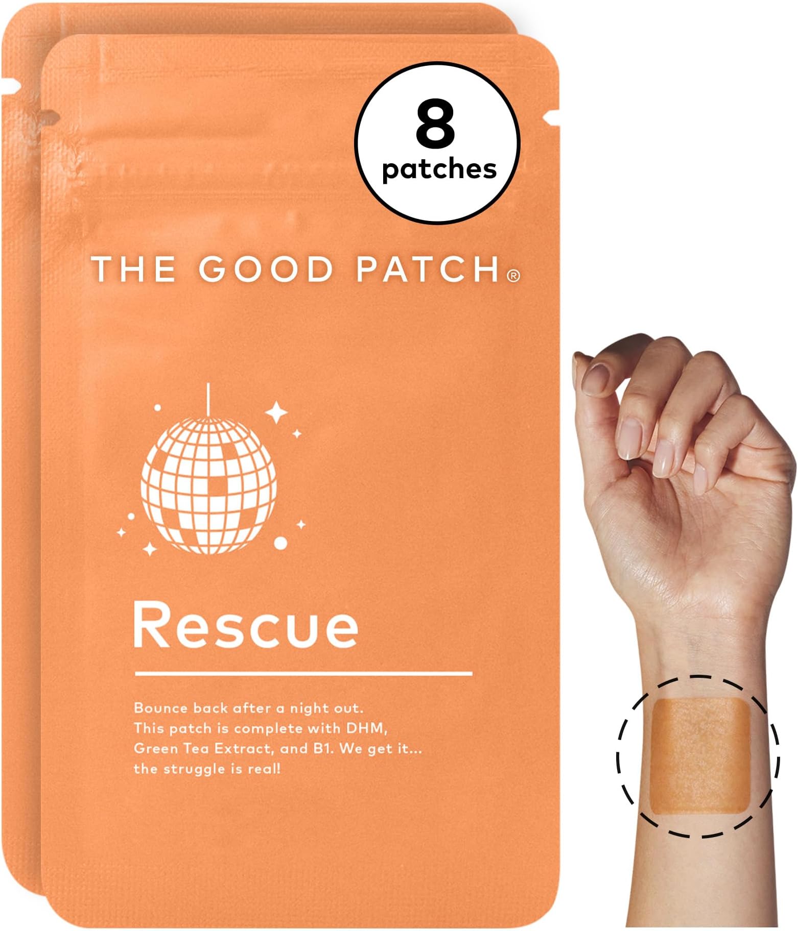 The Good Patch Rescue After Party Patch, Natural Patch with DHM, Vitamin B1, Green Tea, Plant Powered Wearable Wellness, Bounce Back After a Night Out (8 Total Patches)