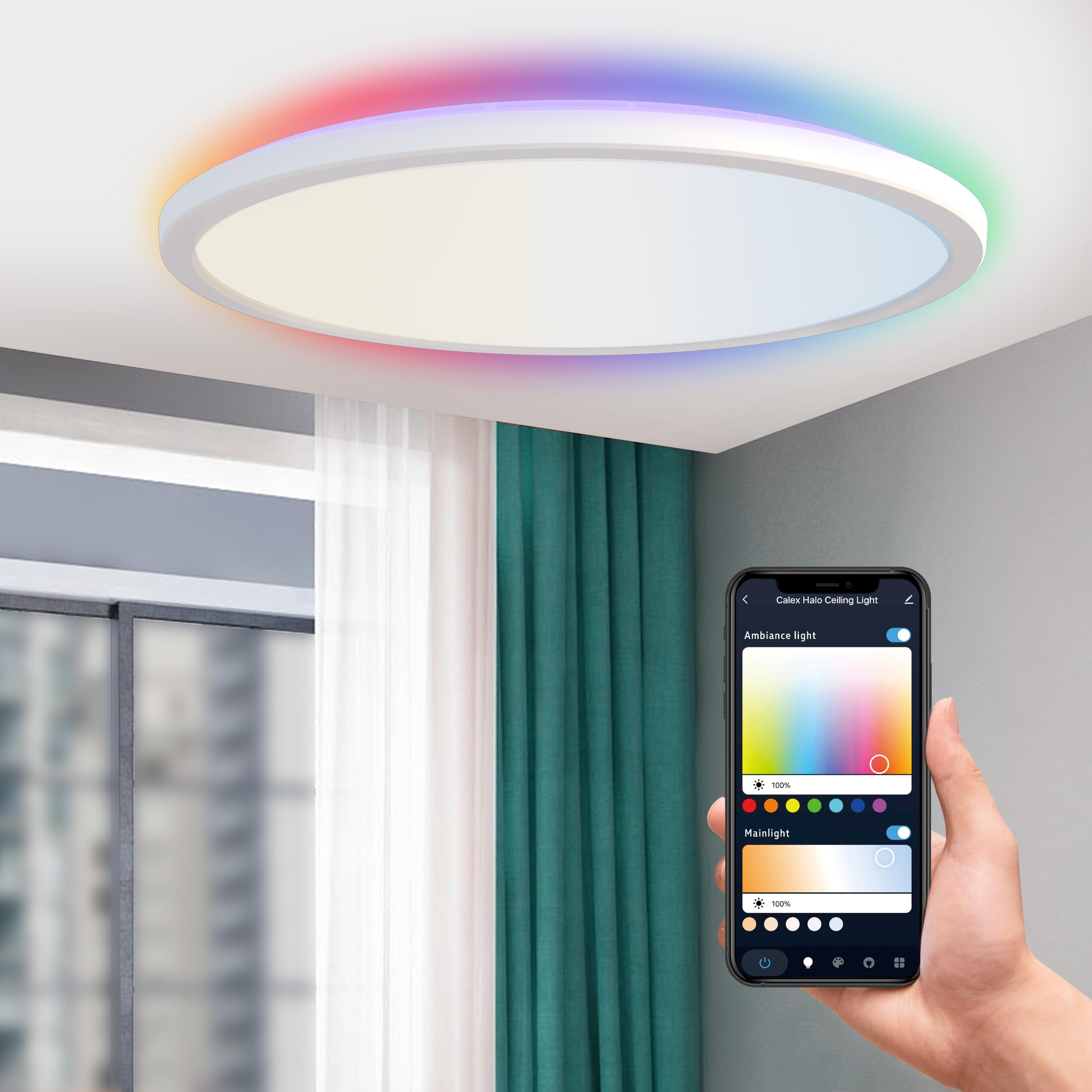 CALEX Smart LED Deckenleuchte Halo, 40 cm, RGB-Farben & kalt- bis warmweiß Licht, dimmbar, WLAN App- & Sprachsteuerung, Weiß
