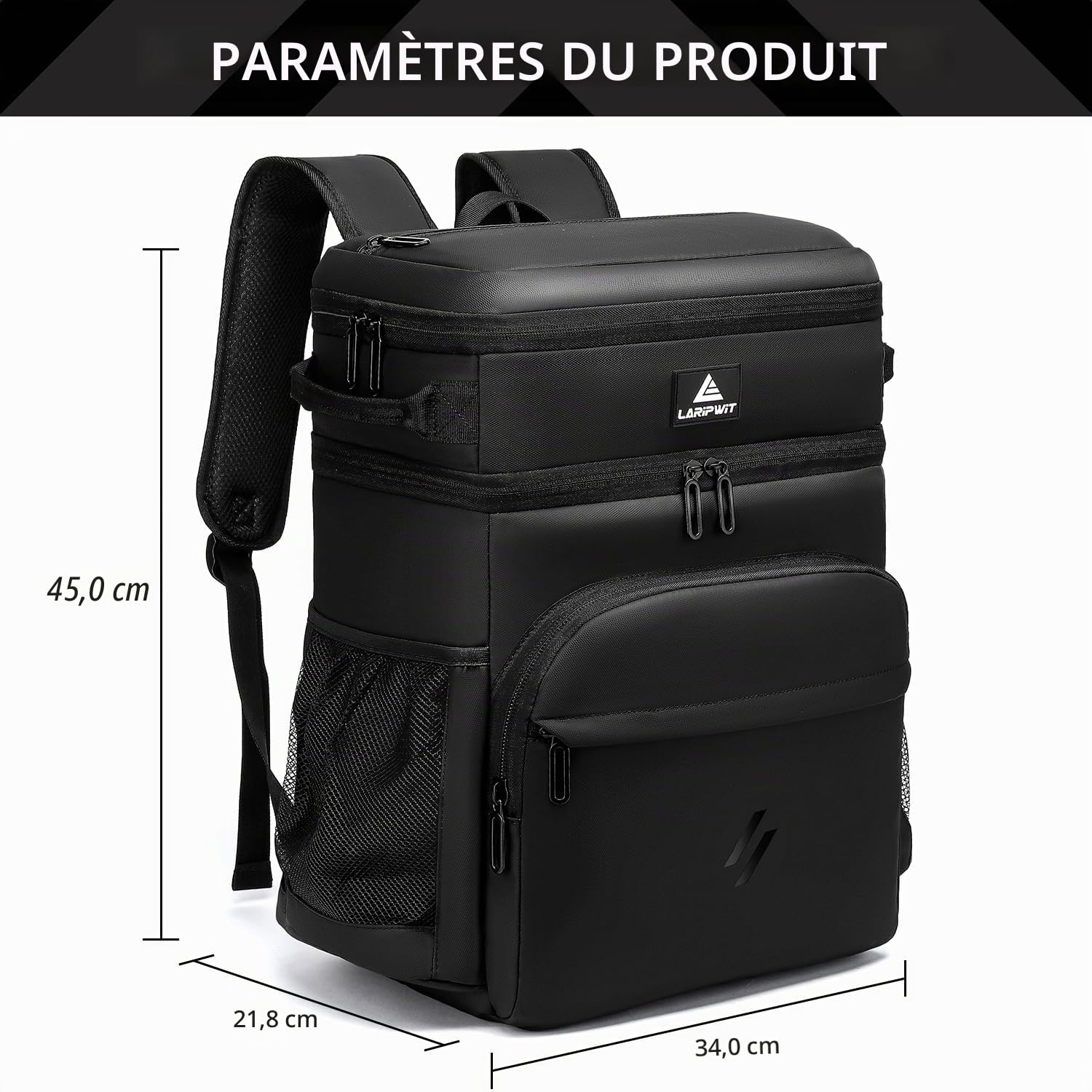 Laripwit Sac à Dos Isotherme pour 54 canettes - Sac à Dos Isotherme Anti-Fuite pour Homme et Femme - Grand Sac à Dos Doux Parfait pour Voyage Camping déjeuner Plage, Noir