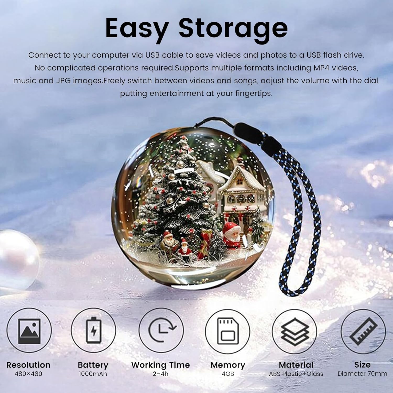 Upgrade Memory Orb Video Player, No App Crystal Sphere 3D Photo Display Ornament 2.7 in 4GB Built-in Dream Ball, Cordless Digital Light for Christmas Memorial Gift Baby Wedding (Black Orb)