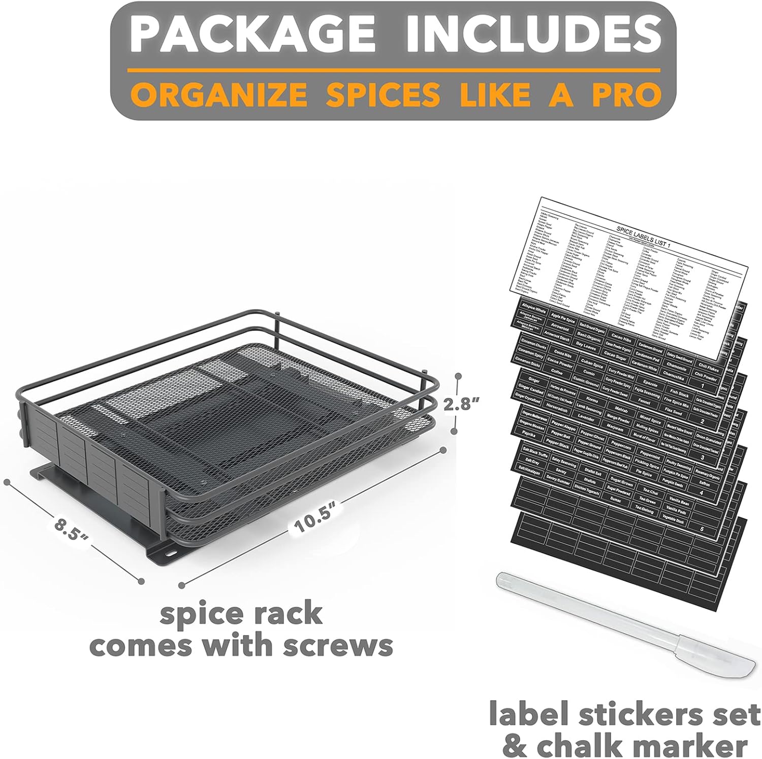 SpaceAid Pull Out Spice Rack Organizer for Cabinet, Heavy Duty Slide Out Seasoning Kitchen Organizer, Cabinet Organizer, with Labels and Chalk Marker, 8.5" W x10.75 D x2.5 H, 1 Drawer 1-Tier