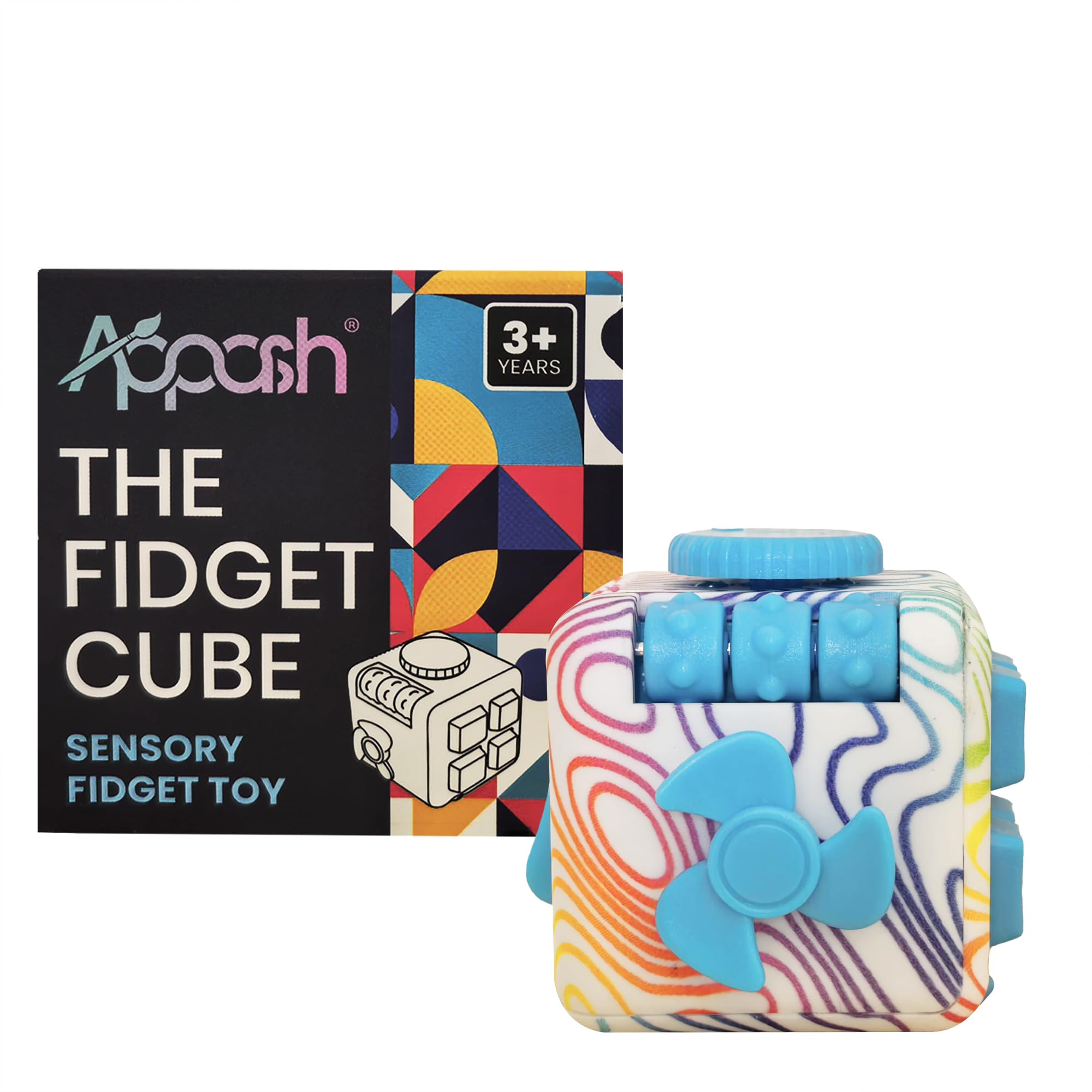 APPASH Fidget Cube - Premium 9-in-1 Ultimate Sensory Fidget Toy for Stress & Anxiety Relief | Features ACU Rollers, Clickable Fan, Pen Slider, Bearing Balls & More Tactile Actions for Focus[MulBlu] — image 1