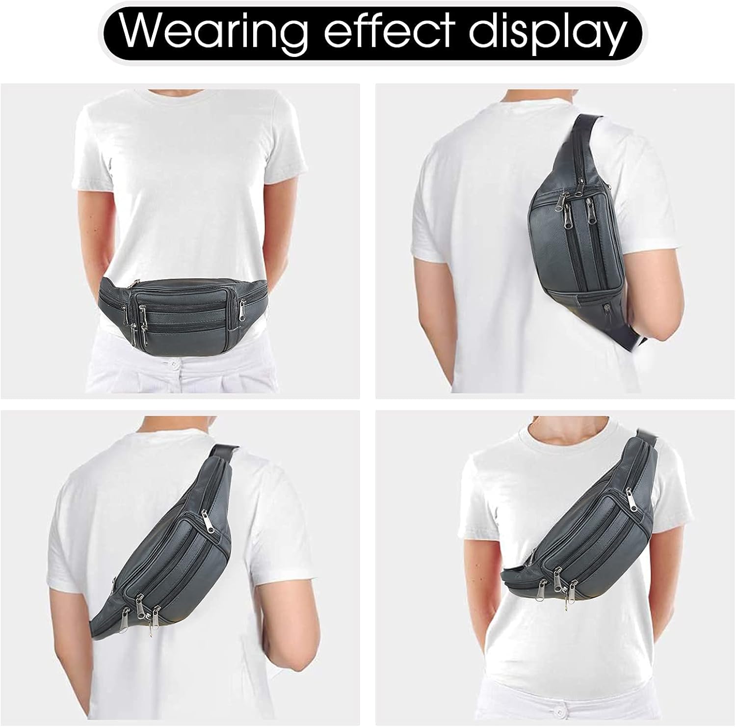 7 Pockets Leather Fanny Pack Travel Waist packs Waist Pack Suitable for Outdoor Mountaineering Travel Camping Cycling Running etc updated version Fanny packs (Black) - Image 8