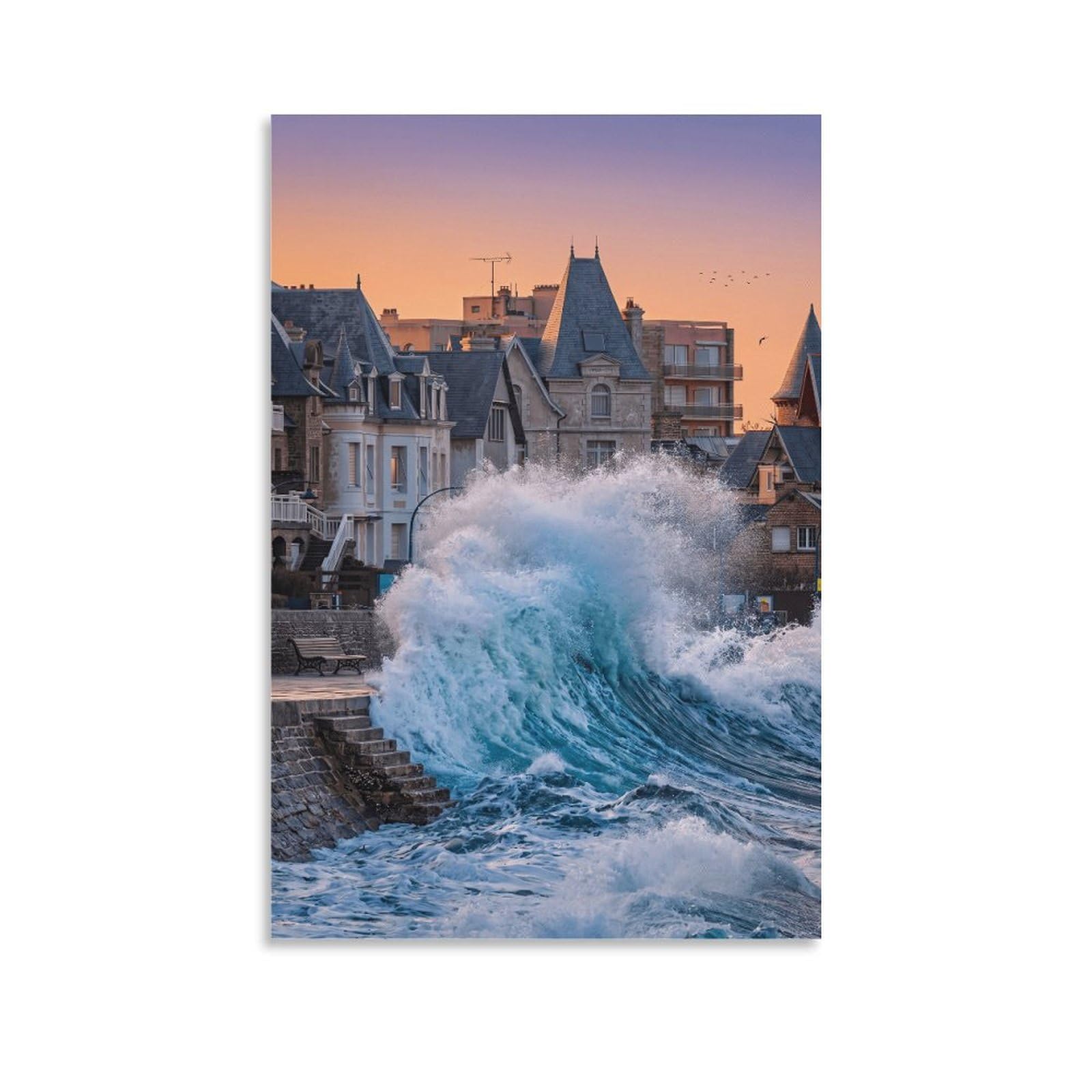 XPASHIQWC Brittany Coastal Town Poster Artwork Giclee Canvas Prints Modern Wall Art Picture Wall Hanging for Dining Room Kitchen Home Office Decor 20x30inch(50x75cm)