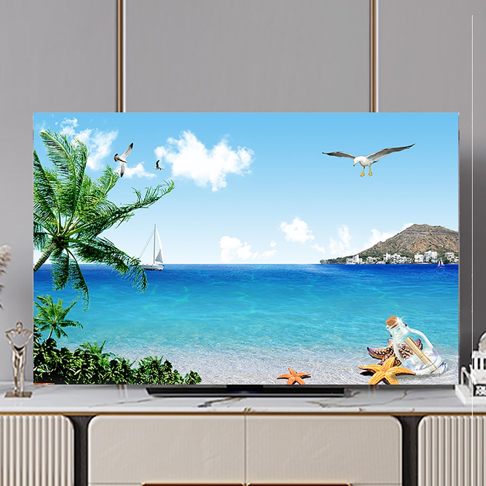 32-80 Inches Indoor Universal TV Cover, Dustproof TV Screen Protector Dust Proof Cover, Painting Pattern Television Cover, Indoor Display Cover TV Dust Cover(Color2,58-60inch)