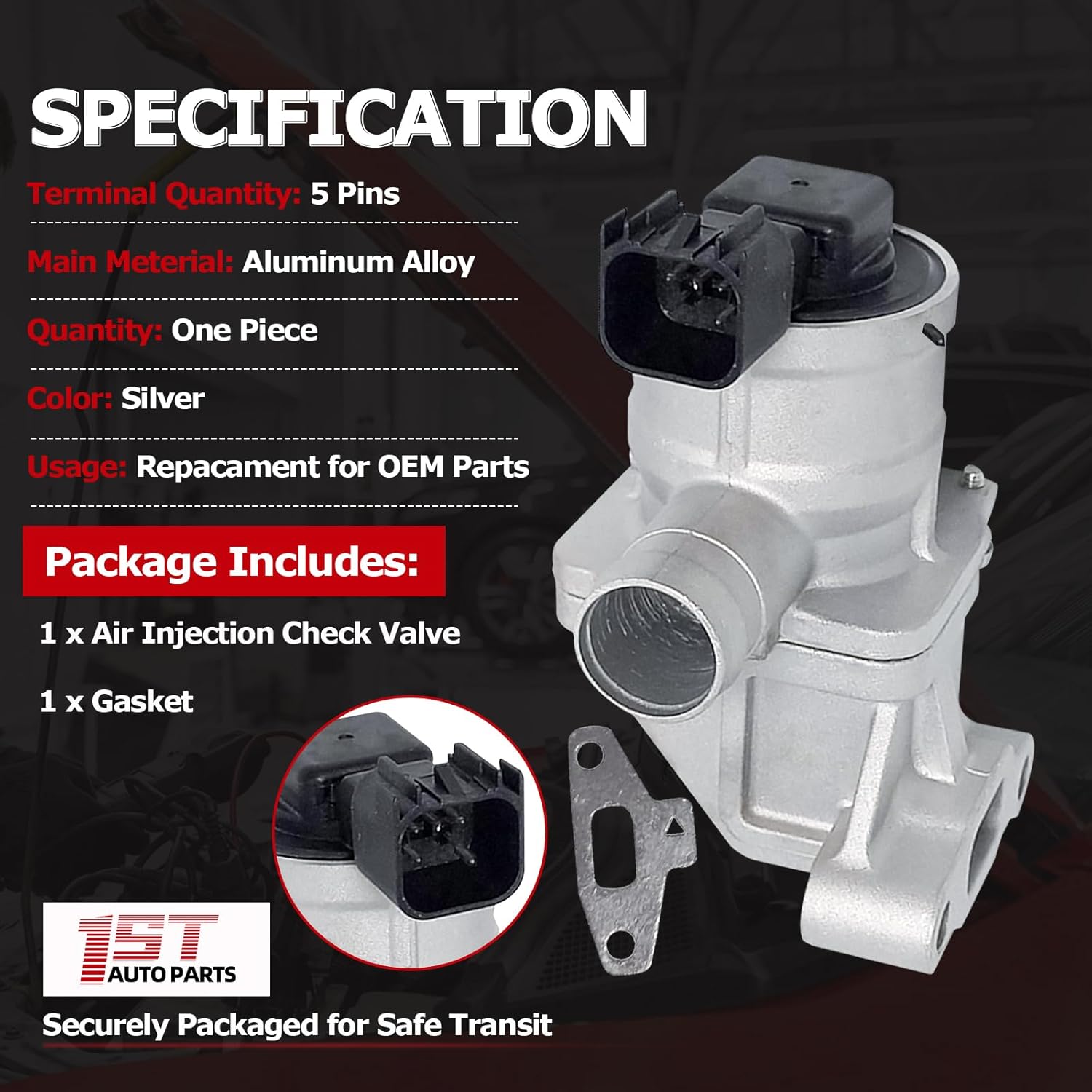 1ST 911-151 Secondary Air Injection Check Valve for Chevrolet Colorado, for GMC Canyon, for Hummer H3, H3T 2.9L 3.7L Petrol 2007-2012 Replaces OE: 12619109