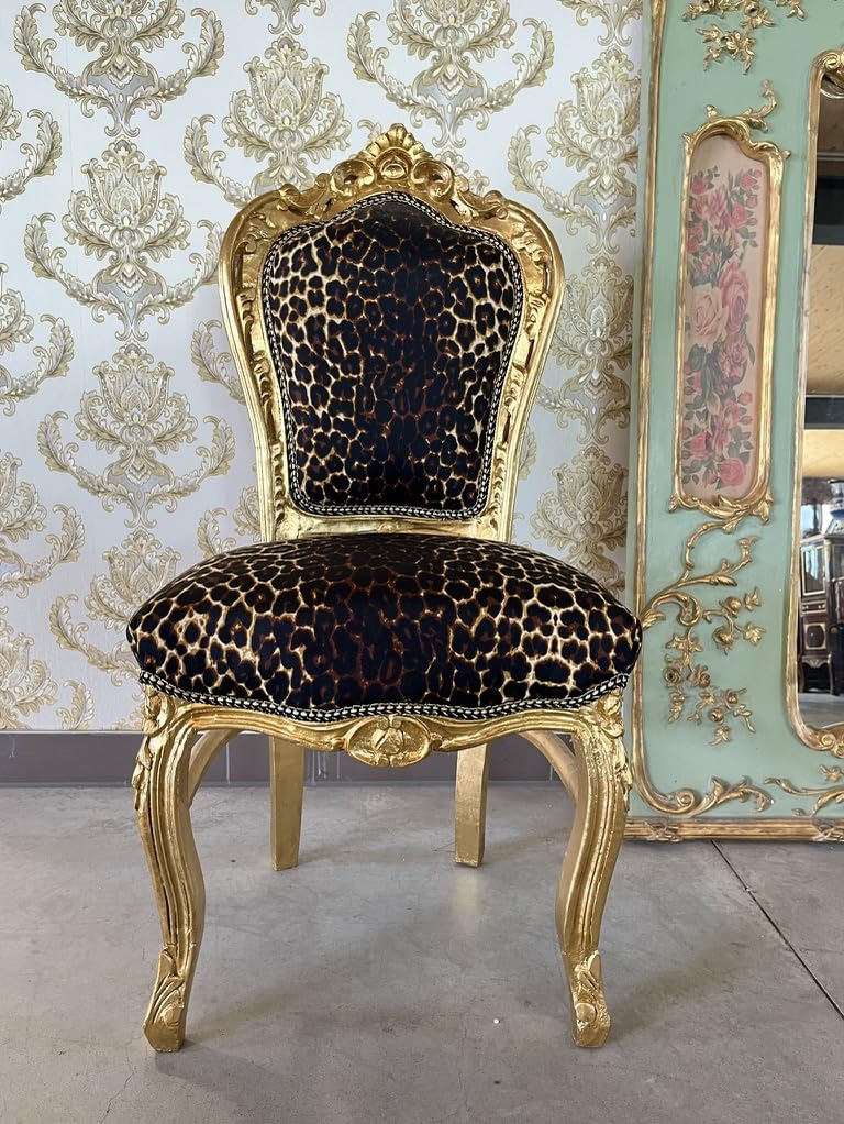 CasAmin Chaise d'appoint en style baroque Louis XVI motif léopard et doré pour décoration salle à manger