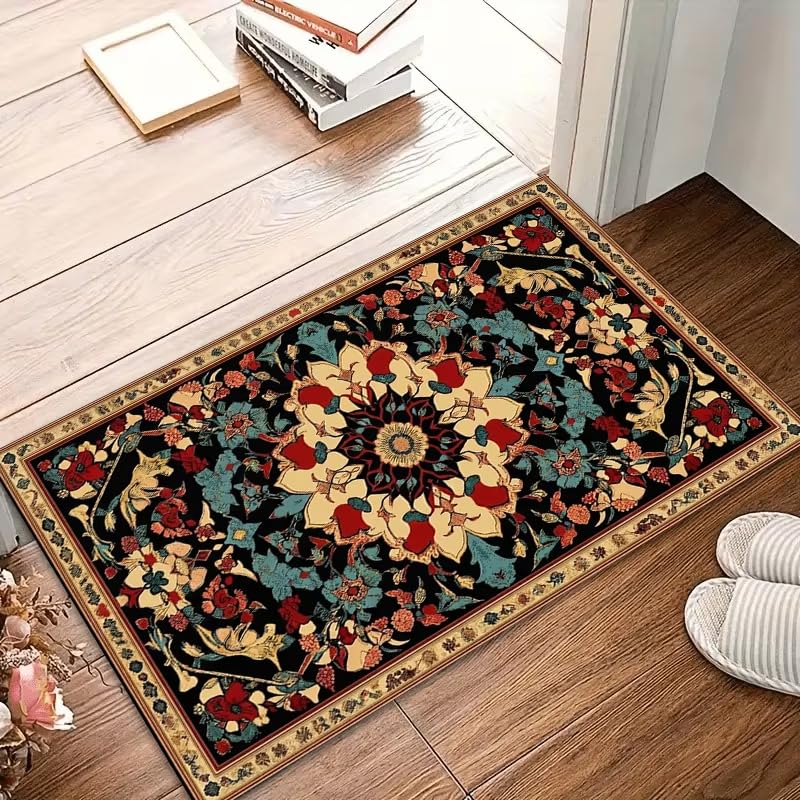 Alfombra lavable de cocina con base antideslizante y estampado floral duradero