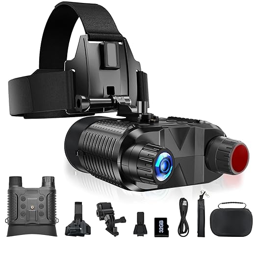 Night Vision Goggles- Head Mounted Night Vision Binoculars, 1312FT Digital Infrared Viewing for Adults with 32GB Card, 8X Digital Zoom, for Outdoor Exploration, Camping