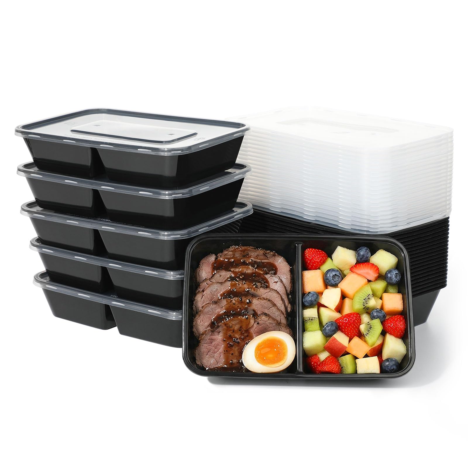 Jogoico Meal Prep Containers 25 Pack 2 Compartment Food Containers 500ml