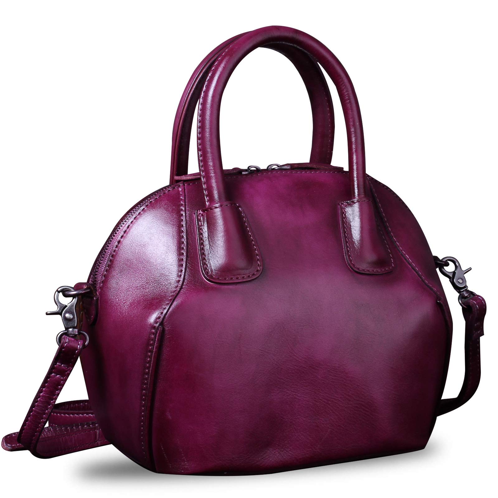 Genuine Leather Handbags for Women Top Handle Satchel Purses Ladies Shoulder Bag Handmade Vintage Crossbody Bag (Purple)