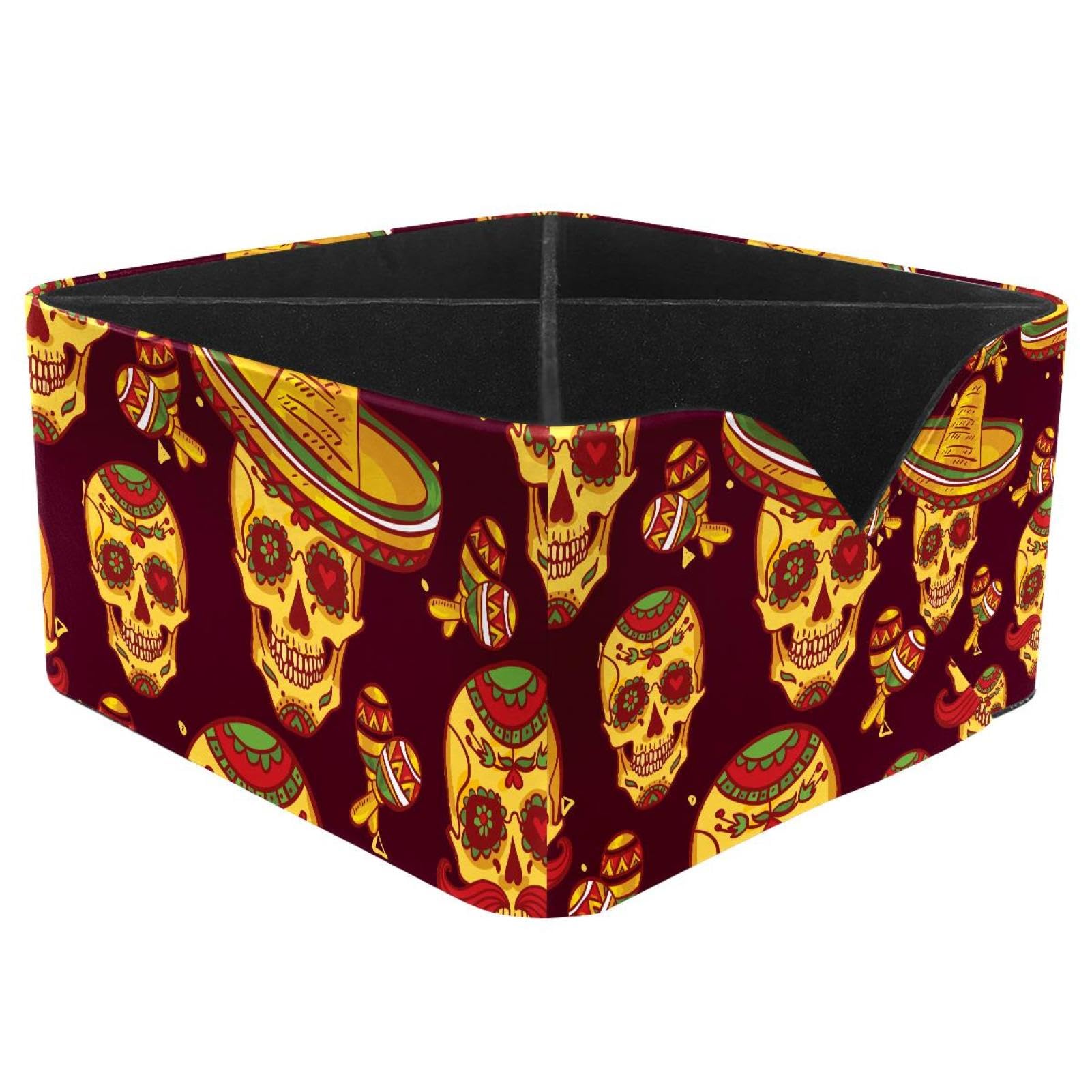 KengjuTesu Day of the Dead Skull Sombrero Pattern Desktop Organizer Pen Holder, Rectangular Pencil Cup for Office, Study and Makeup Stations