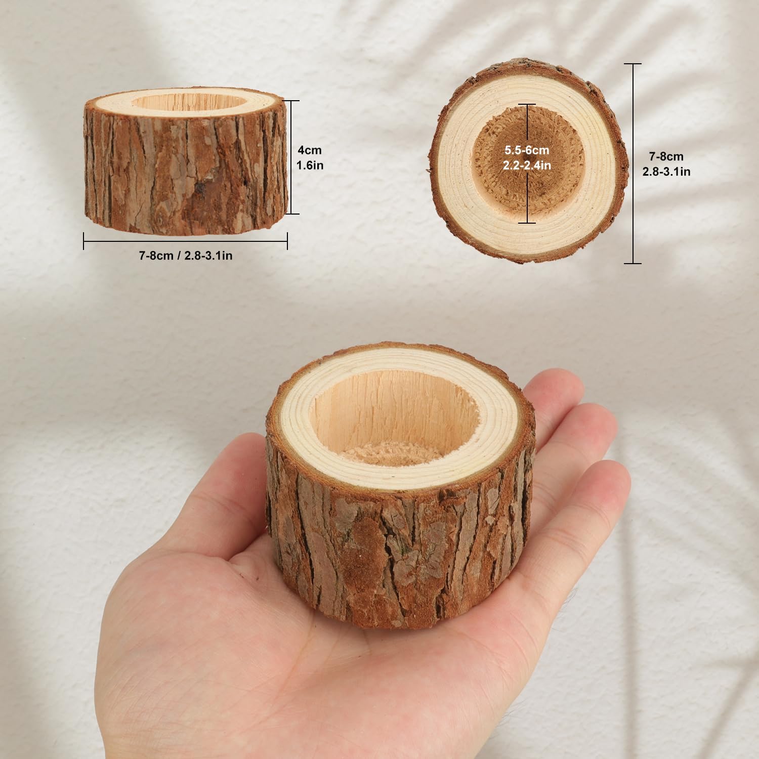 36 Pack Wooden TeaLight Candle Holders, OD:3 Inch, ID:2.2 Inch Wood Votive Tealight Holders for Home, Wedding, Party, and Holiday Decor