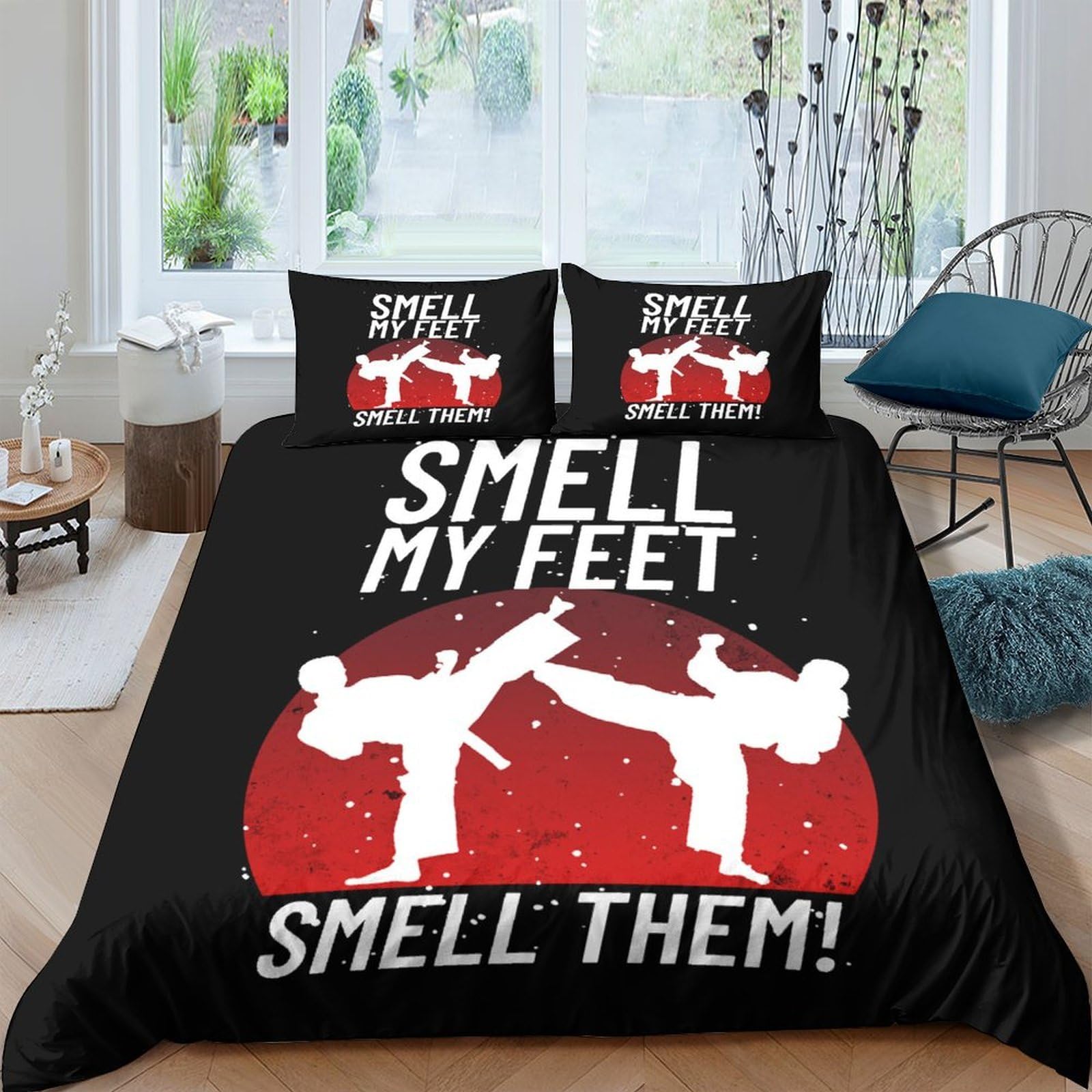 Ctjqhvkz Style-10 3D Printed Karate Silhouette Fitted Sheet Microfiber Black Red Martial Arts Bed Cover For Bedroom Dorm Decor Single（135X200cm）