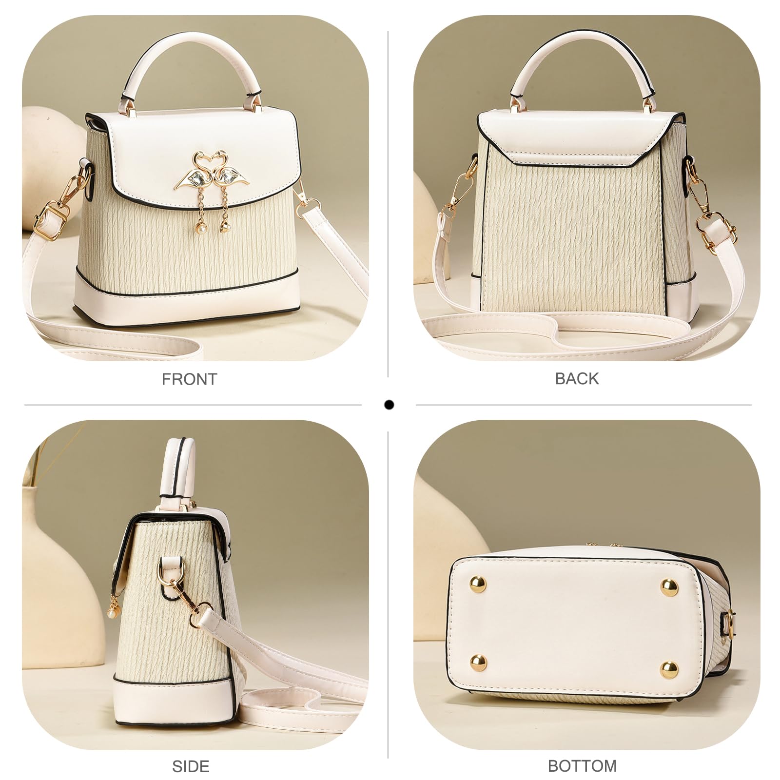 NICOLE & DORIS Bolso de Mano para Mujer Bolsa de asa Superior Clásico Bolso Bandolera Pequeño Cuero PU para Citas,Paseos y Fiesta