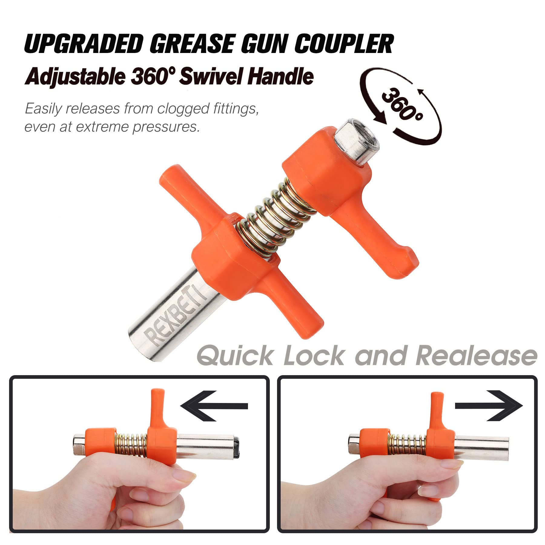 Buy REXBETI Grease Gun, Pistol Grip Grease Gun Set with 18 Inch Flex Hose, Heavy Duty Steel