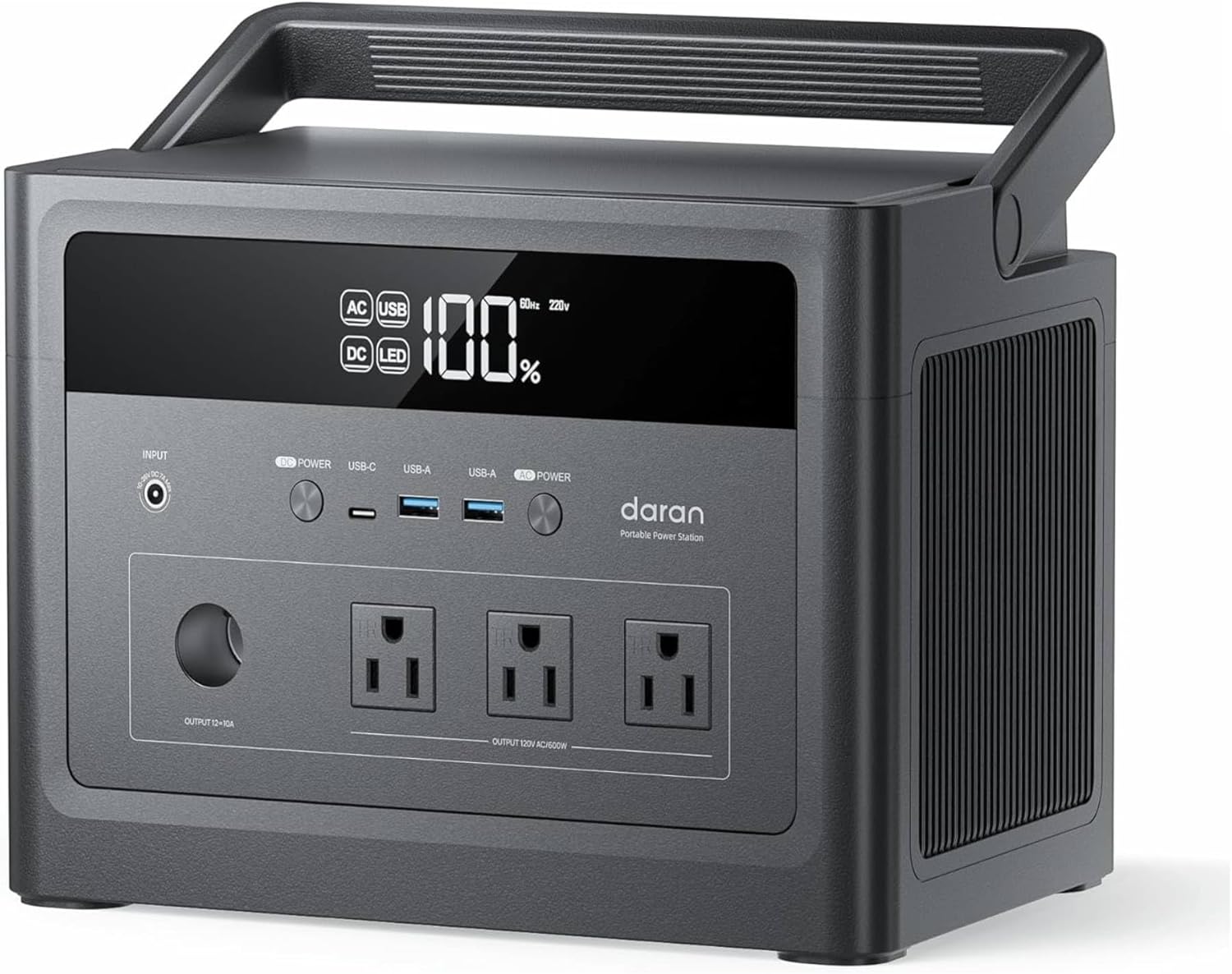 DARAN Portable Power Station 1200W Surge, 576Wh LiFePO4 Battery, 100W USB-C PD Fast Charg, Solar Generator for Home Emergency, Camping, RV Off-Grid Power