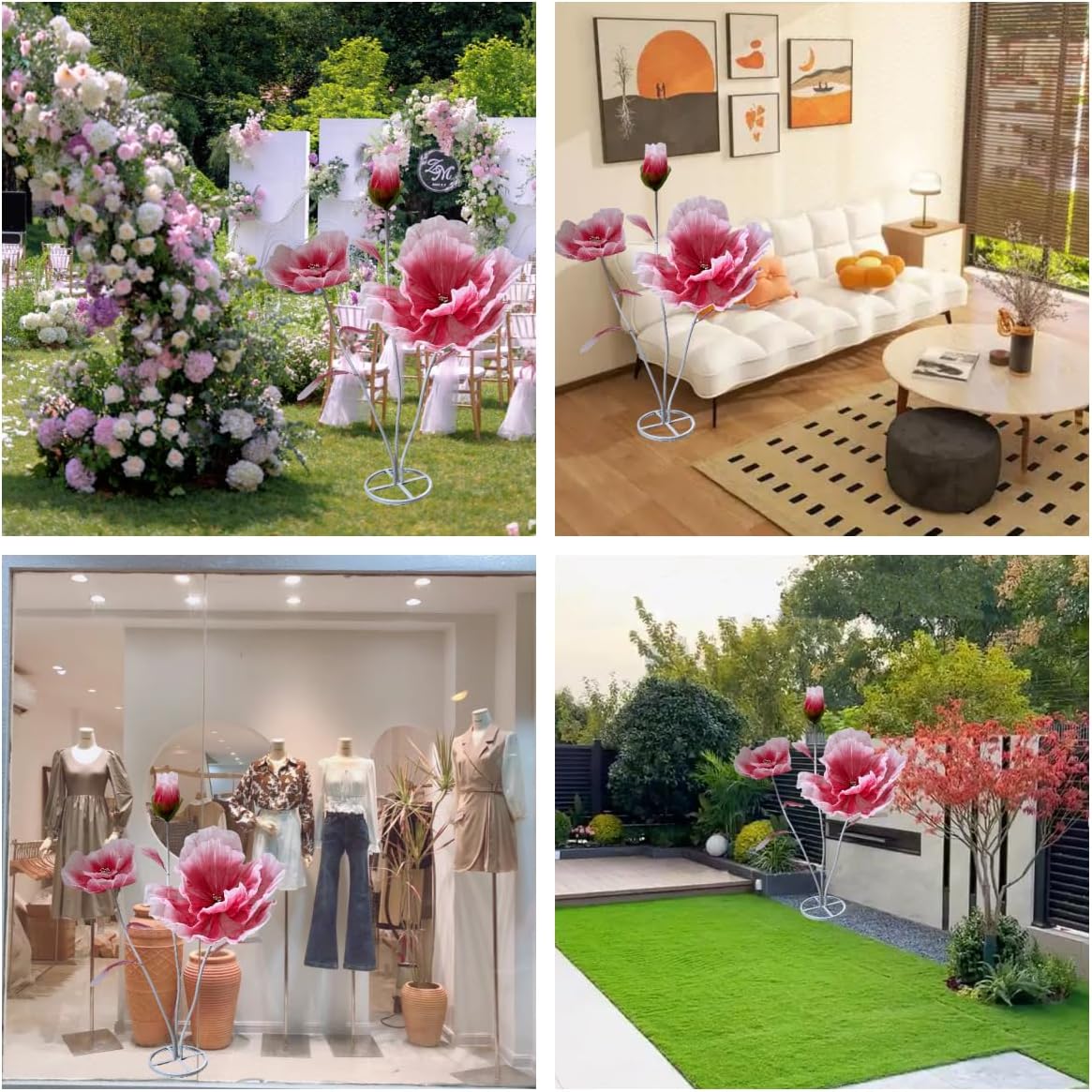 Giant Flowers for Decoration - 5.25 Ft Adjustable Waterproof 3D Silk Faux Large Flowers Decor for Birthday Party Garden Office Home Wedding Hotel Shop Window Display (Red-D) - Image 6