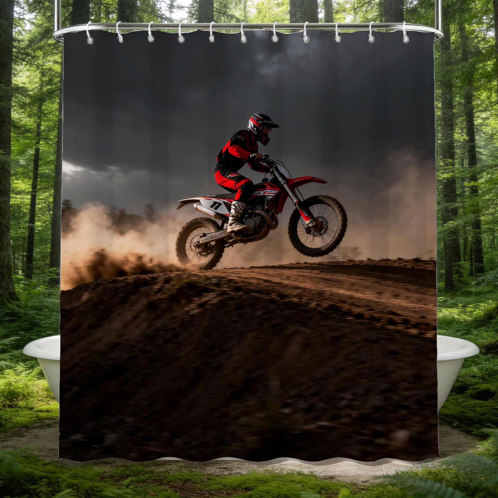 Hongduo 3D Motorcyclist Shower Curtain for Stalls Bathtubs Motorcycle Bathroom Decor Shower Curtain Set Polyester Fabric Waterproof 120x180cm/48X71 Inch with Hooks