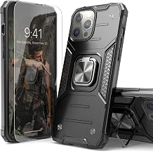 for iPhone 13 Pro Case with Screen Protector, Shock Absorption Heavy Duty Sturdy Drop Test Slim Cover with Car Mount Kickstand Lightweight Protective Phone Case for iPhone 13 Pro, Black