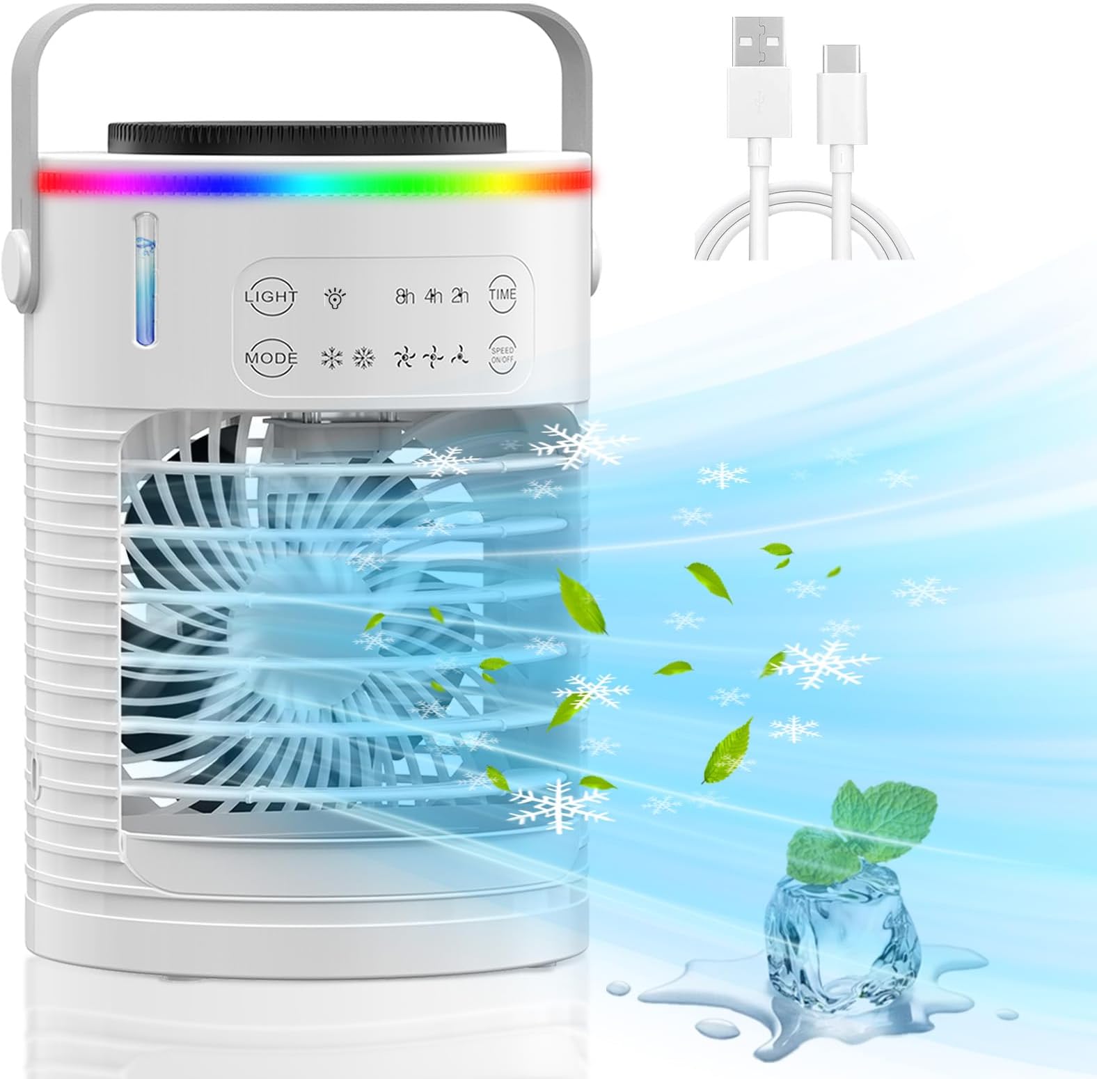 Amazon portable air conditioners fan 2024 upgraded mini air conditioners evaporative air cooler with 3 cool mist speeds 3 timer 7 color led