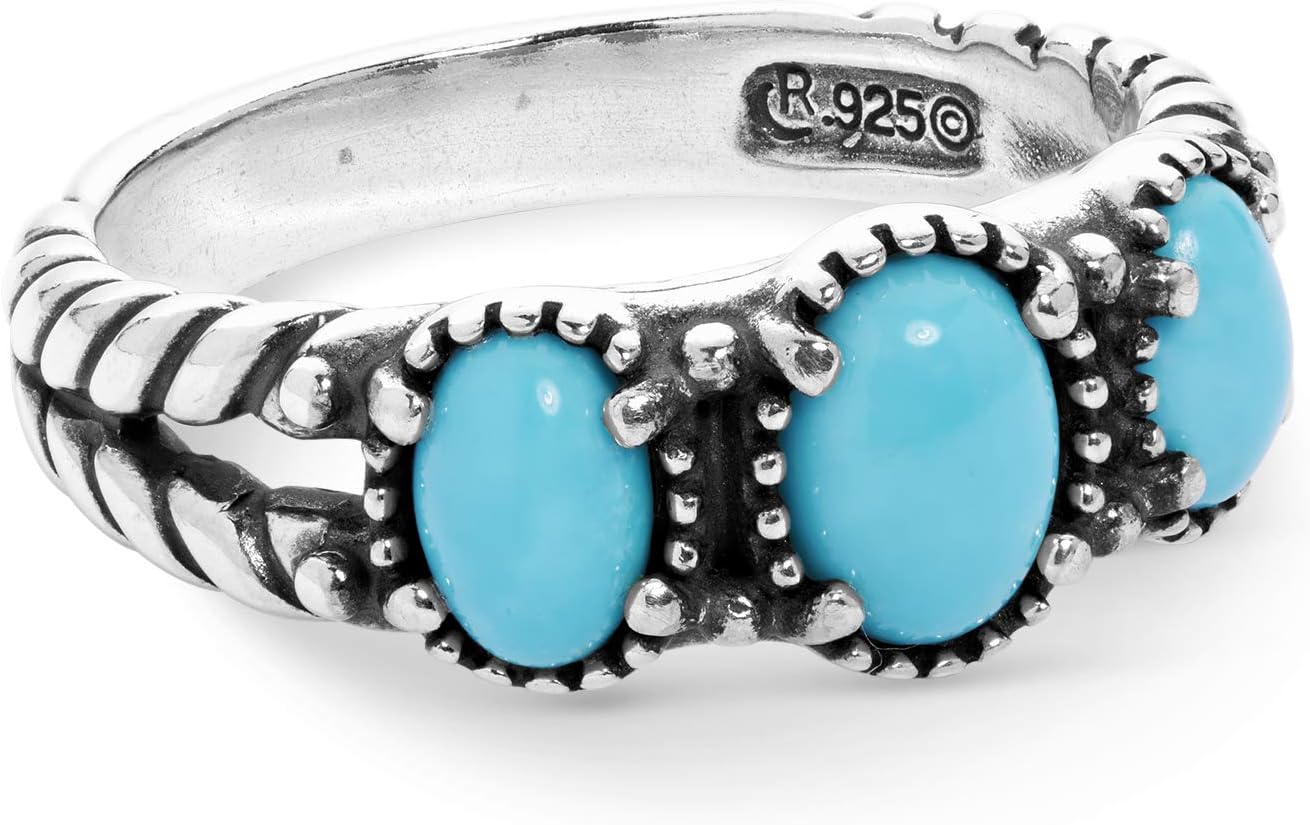 American West Jewelry Sterling Silver Choice of Gemstone Color 3-Stone Ring, Sizes 5 to 10