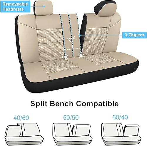 Miniatura 6 de VarCozy Juego completo de fundas de asiento de automóvil de piel sintética, fundas de asiento delantero y fundas de asiento trasero divididas para